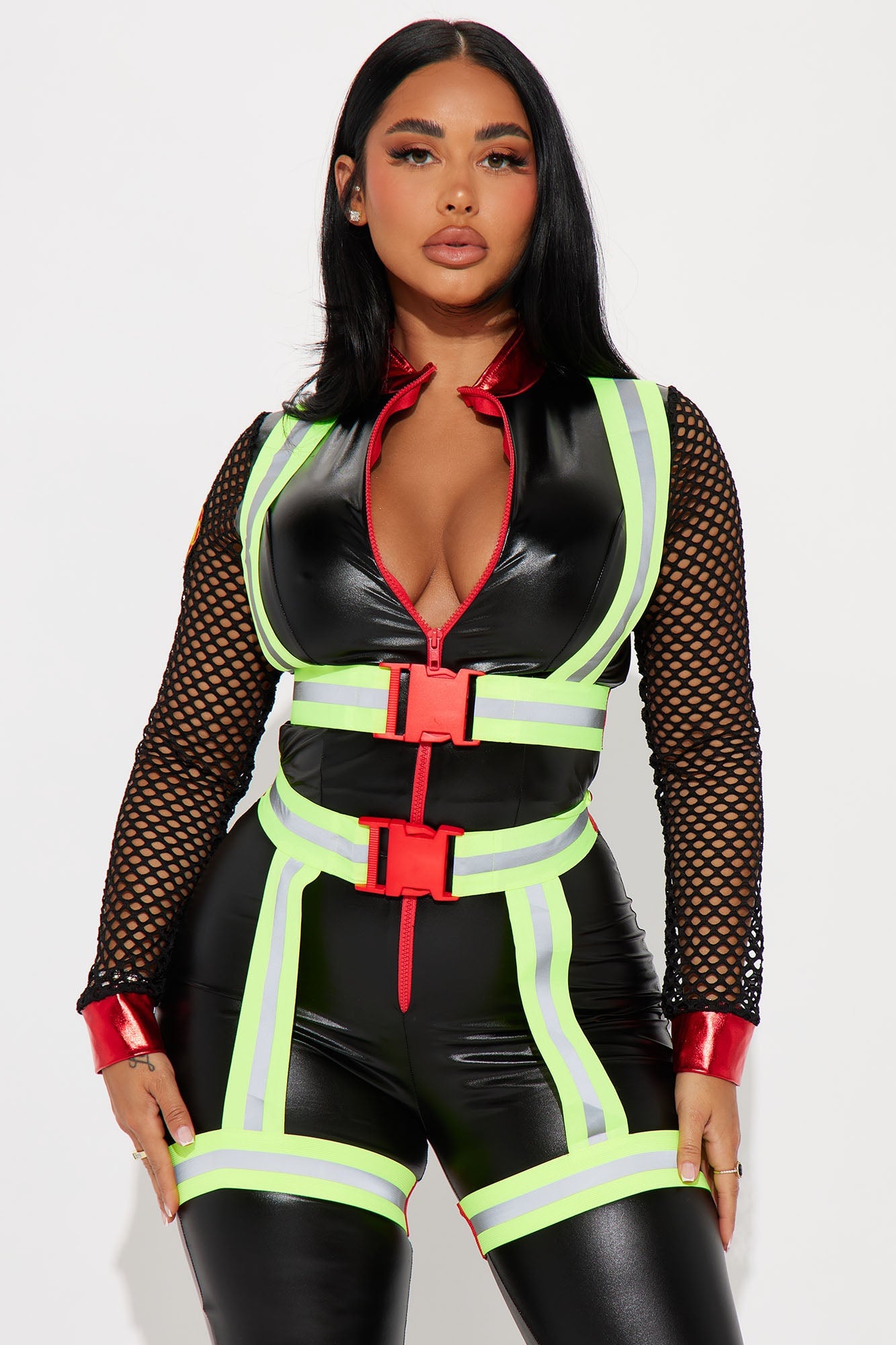 Smoking Hot Firefighter Jumpsuit 3 Piece Costume Set - Black image 6