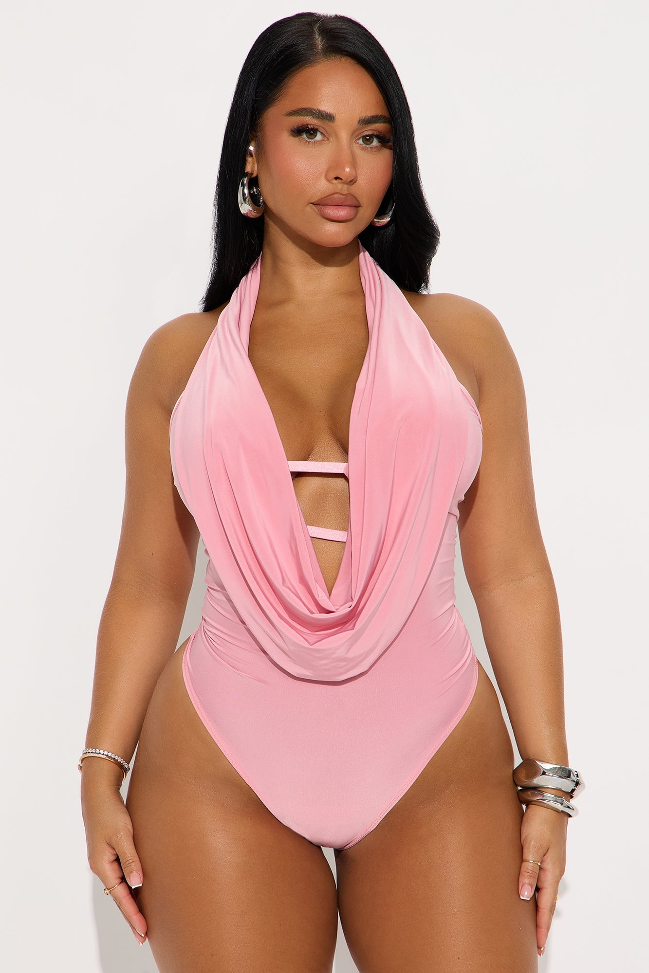 Forever Hot Cowl Neck Halter Bodysuit - Rose image 5