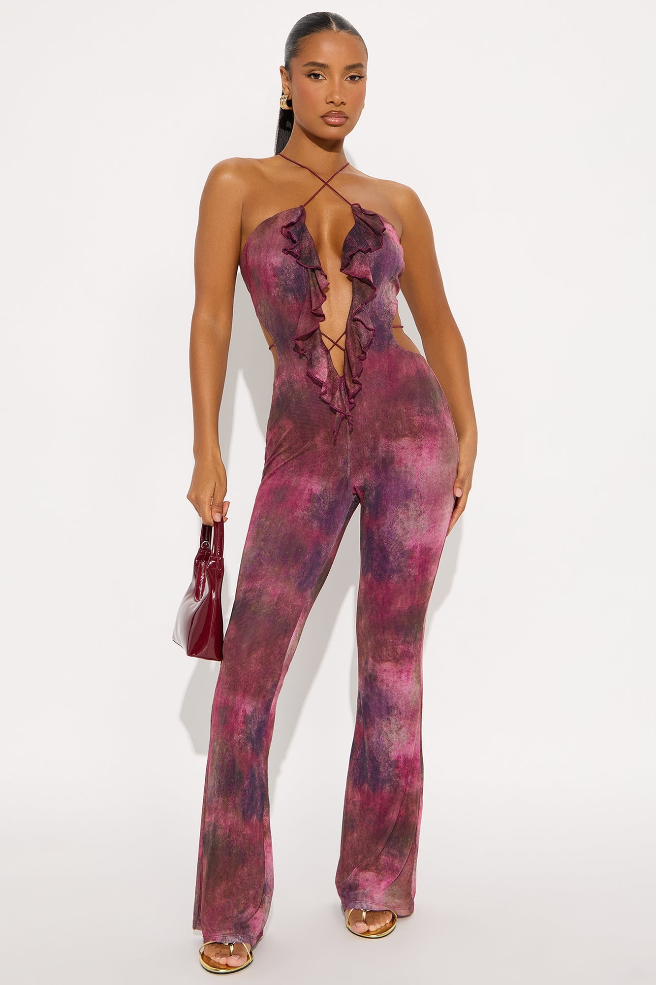 Nola Mesh Flare Jumpsuit - Plum image 1