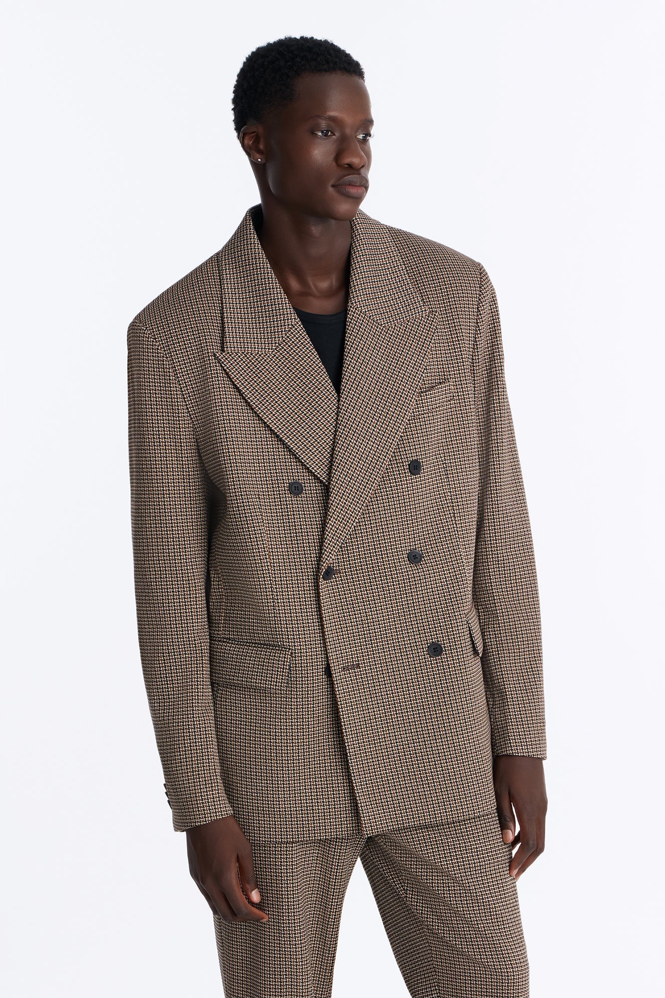 Executive Houndstooth Double Breasted Blazer - Brown image 6