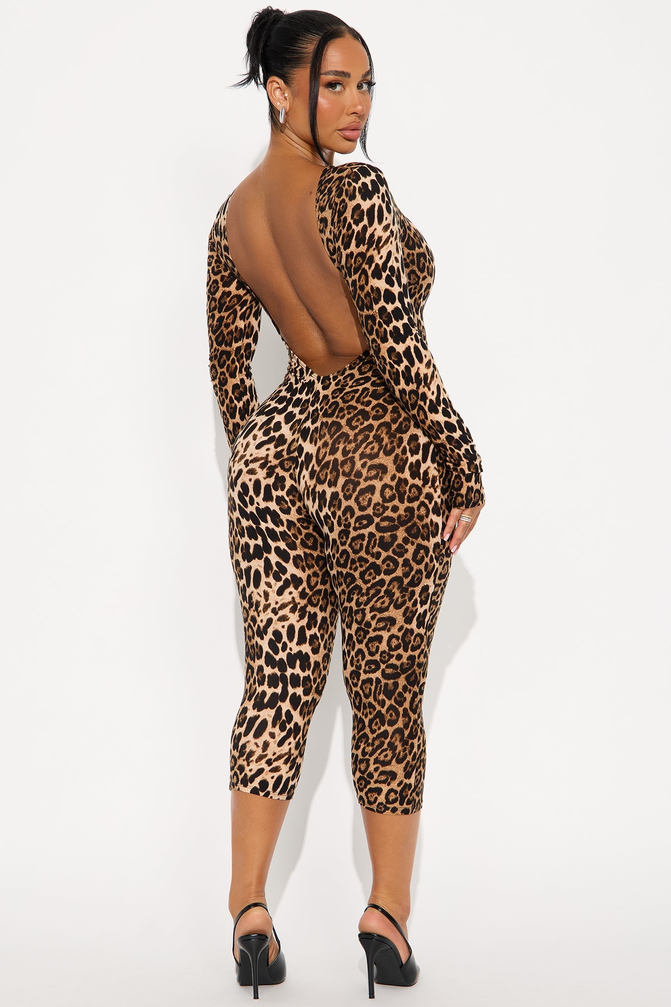 Fierce Instincts Long Sleeve Capri Jumpsuit - Leopard image 7