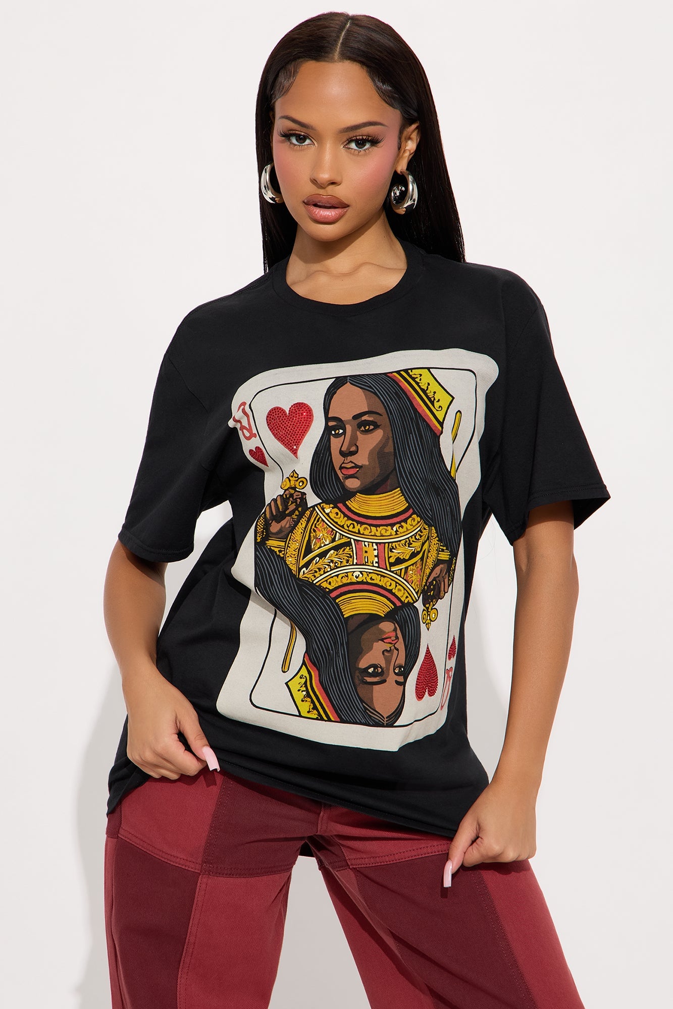 Queen Of Hearts Rhinestone Tee - Black image 3