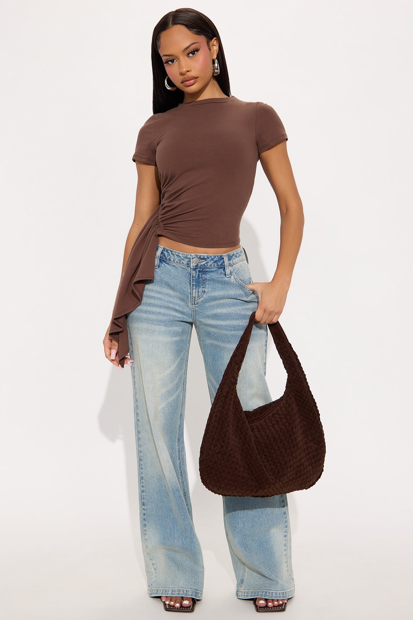 Polly Draped Short Sleeve Tshirt - Brown image 2