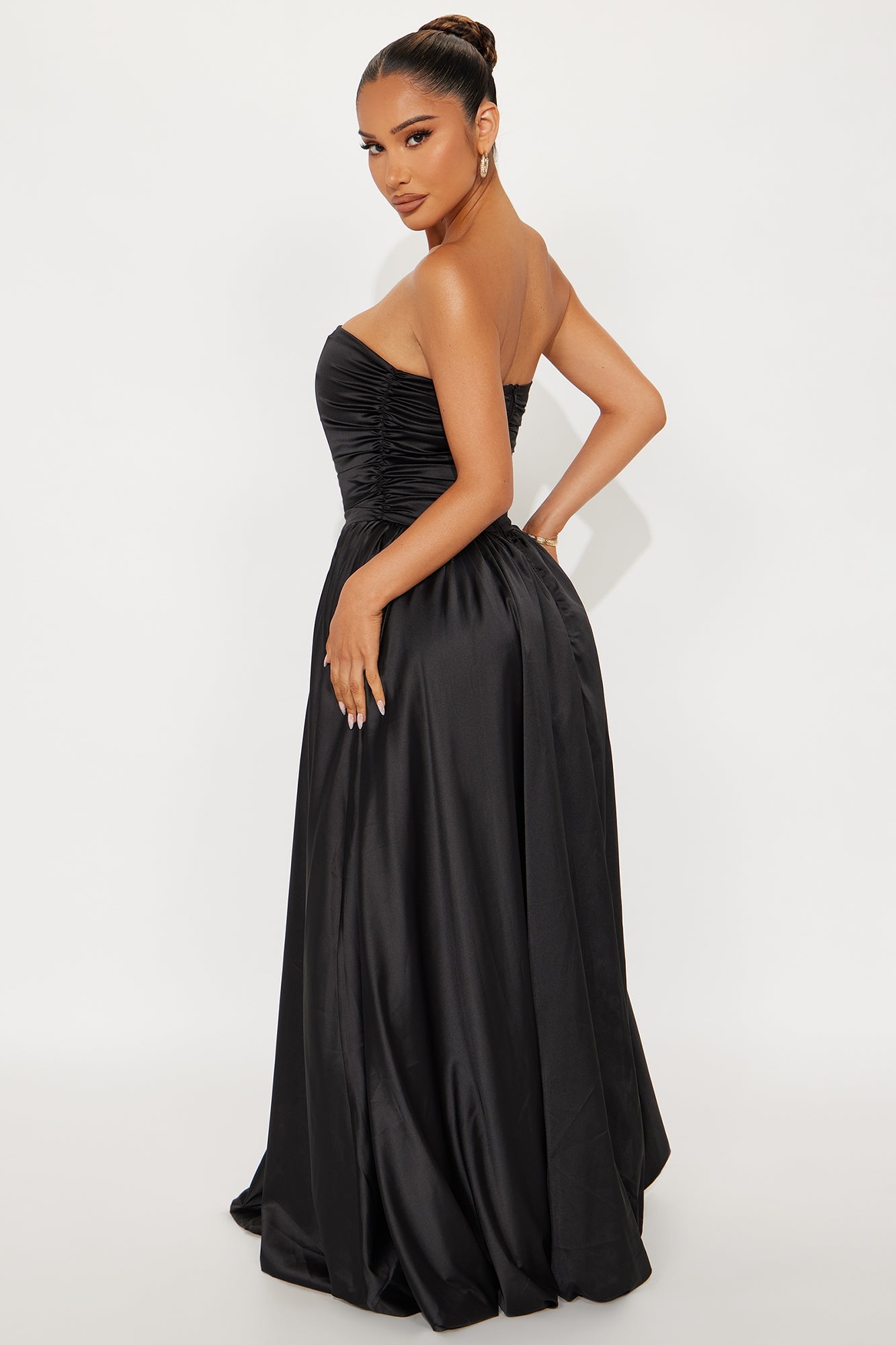 Carmen Strapless Satin Gown - Black image 3