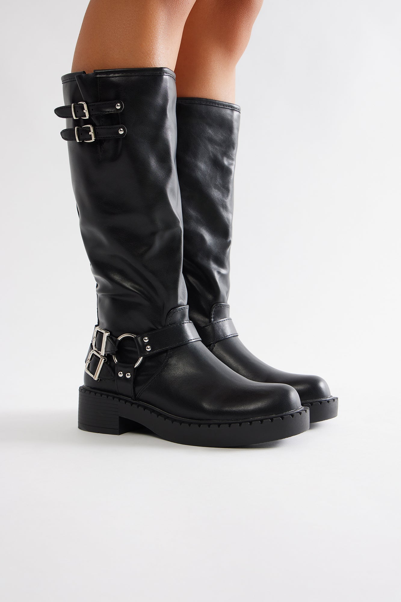 Miles Buckle Knee High Boots - Black image 5