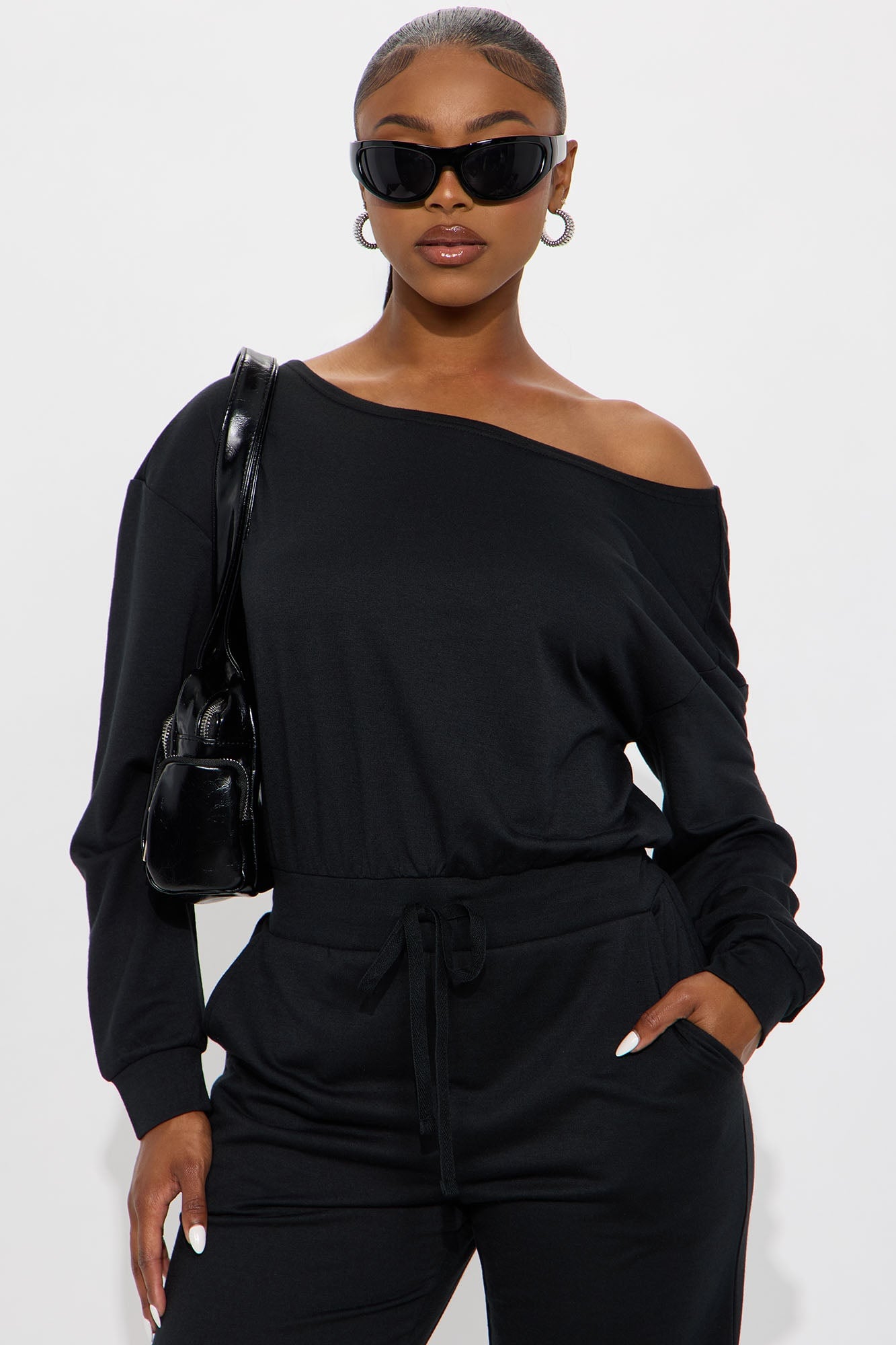Just Warming Up French Terry Jumpsuit - Black image 5
