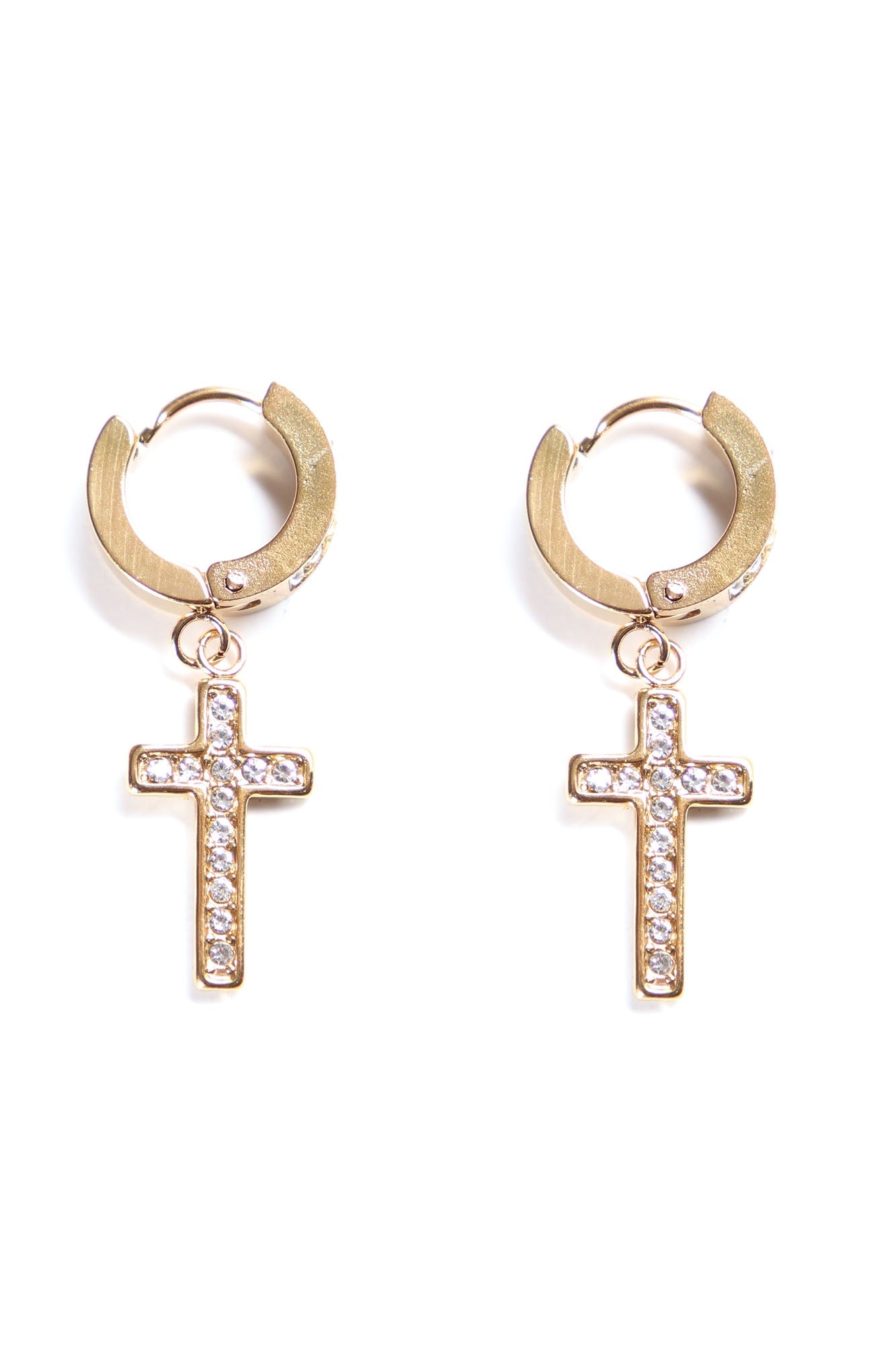 All Iced Up Dangling Cross Earrings - Gold image 2