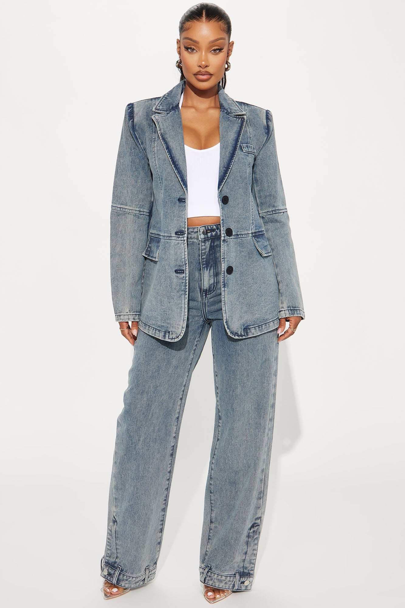 Got Your Mind Racing Denim Blazer - Grey image 7