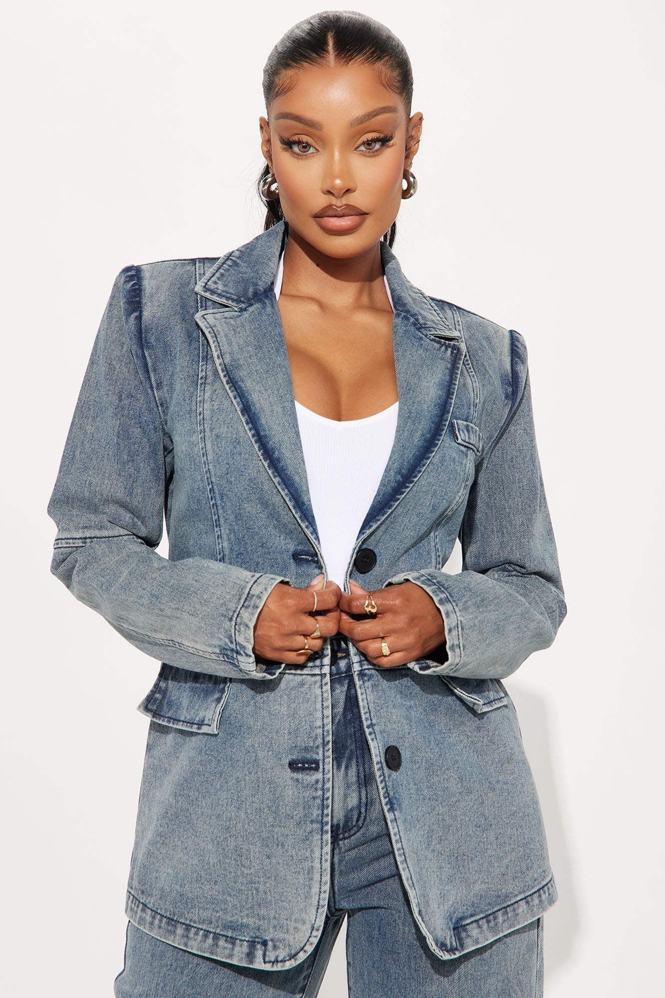 Got Your Mind Racing Denim Blazer - Grey image 6