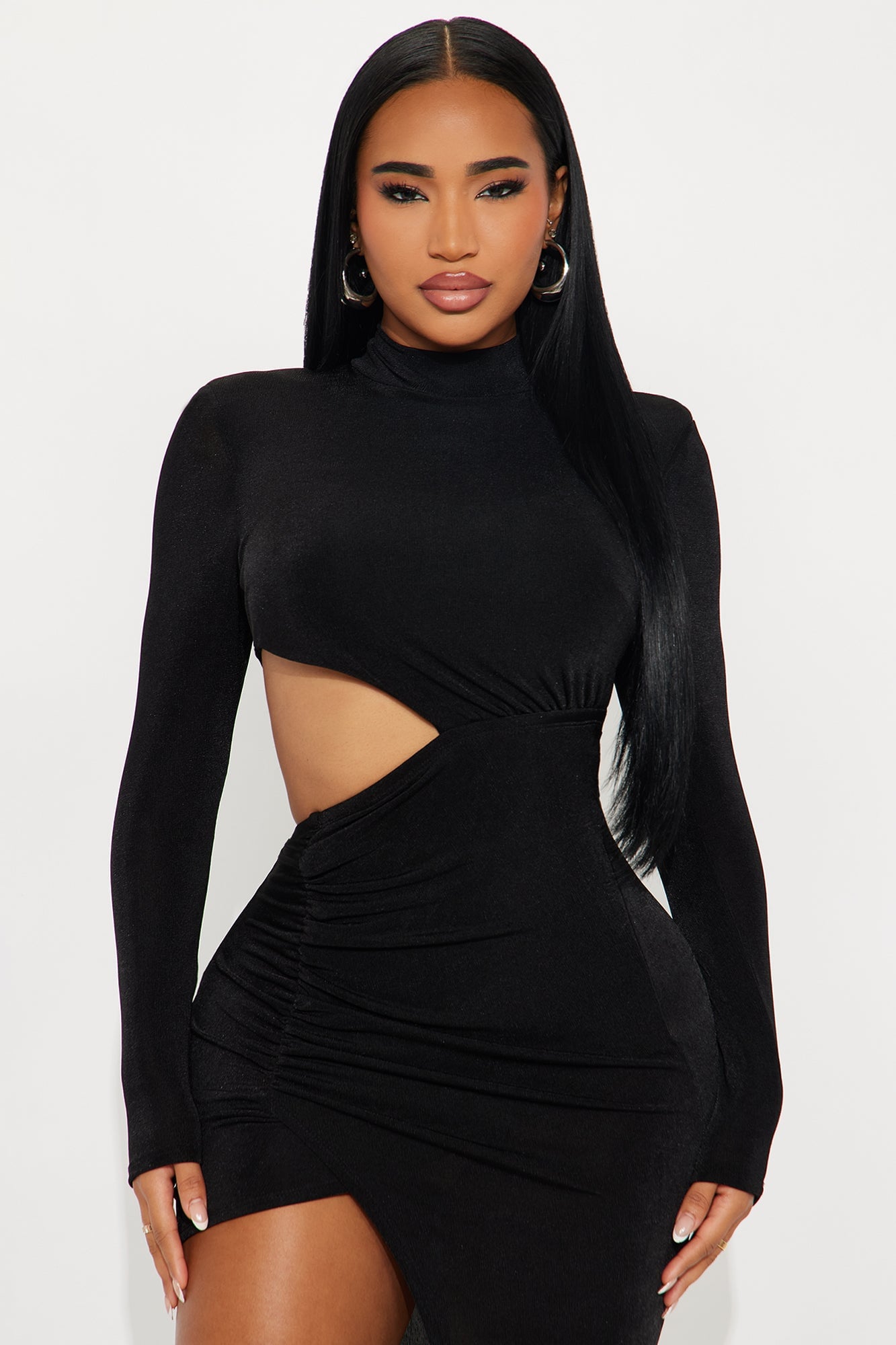 Amari Long Sleeve Slinky Maxi Dress - Black image 2