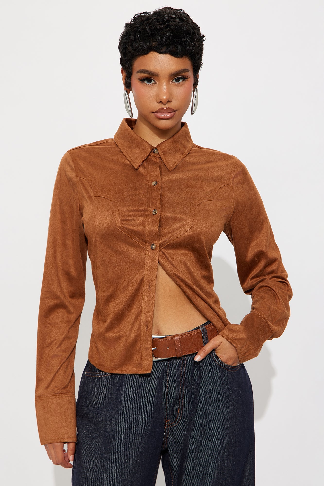 Giddy Up Faux Suede Shirt - Camel image 4