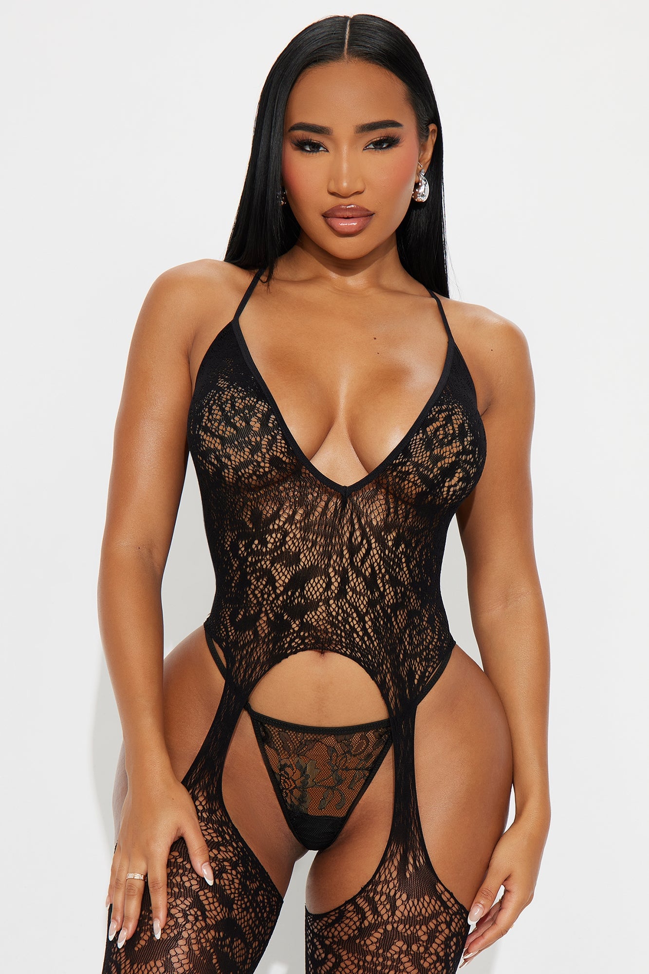 One Night Lace Seduction Bodystocking - Black image 2
