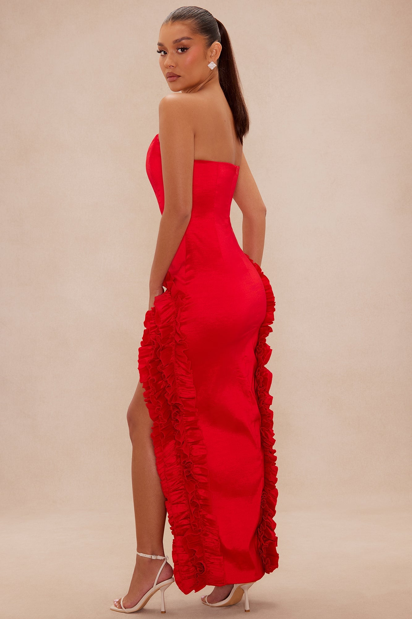 Lucia Ruffle Taffeta Gown - Red image 4
