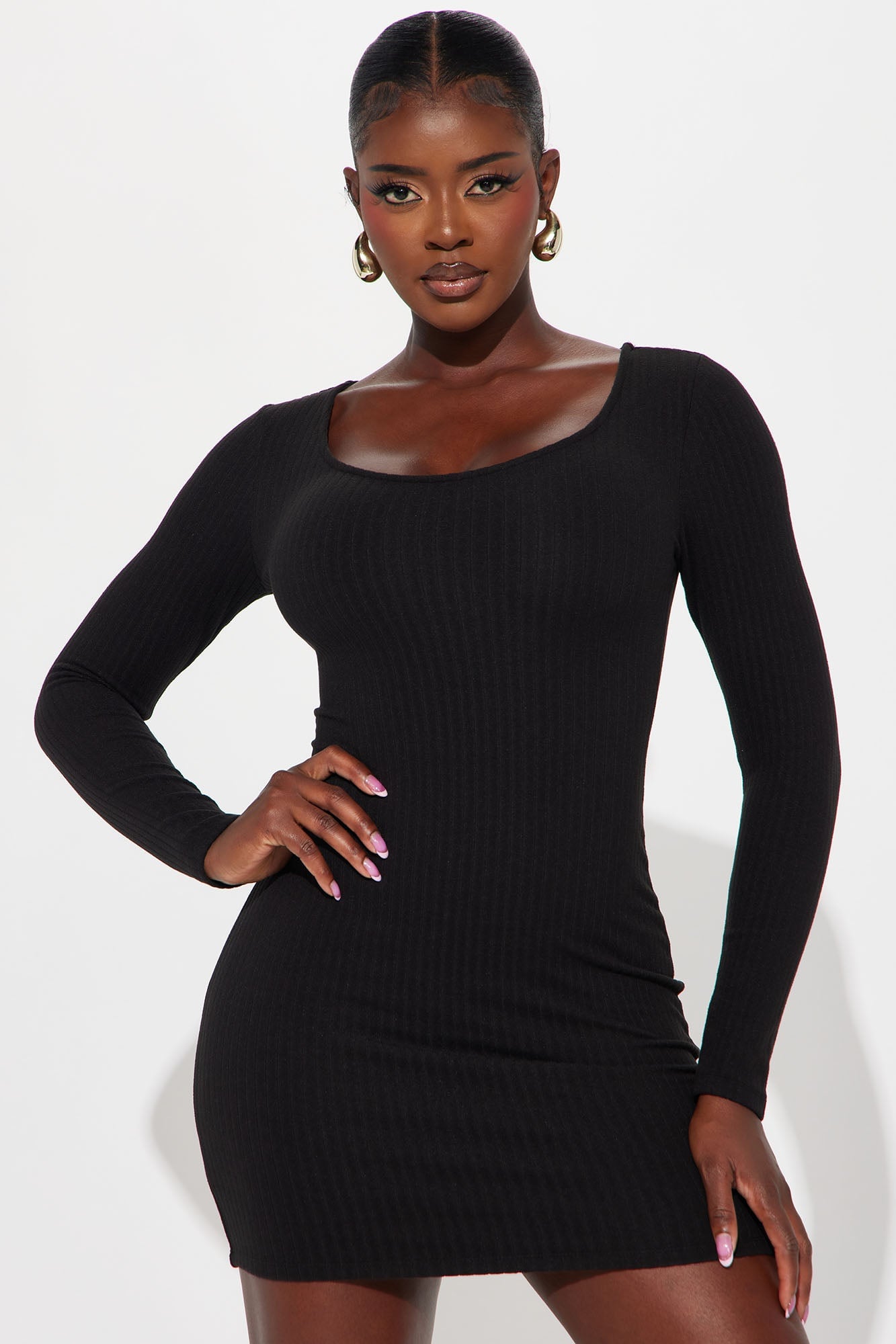 Ony Ribbed Bodycon Mini Dress - Black image 2