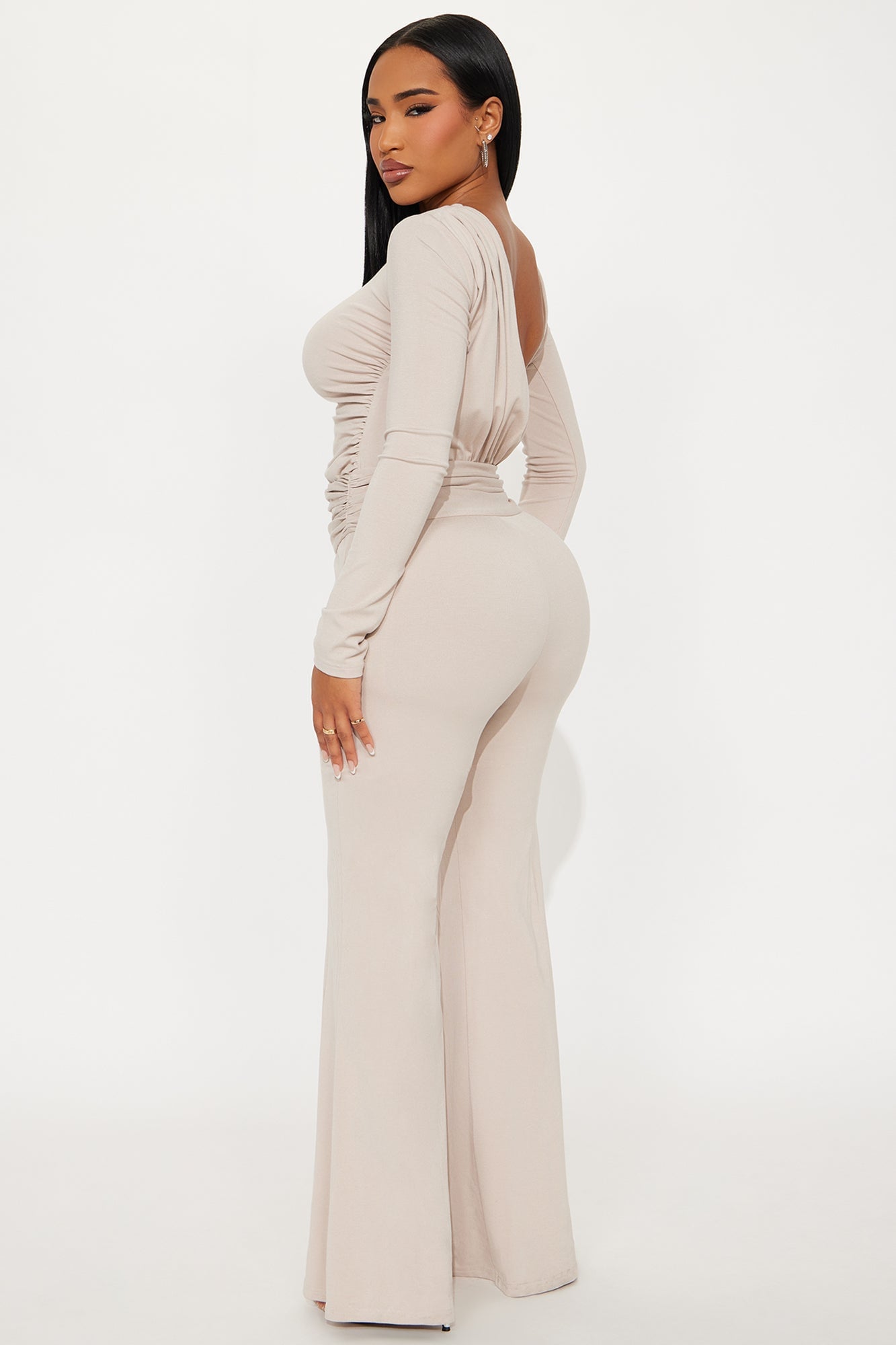 Isabella Ribbed Long Sleeve Jumpsuit - Stone image 6