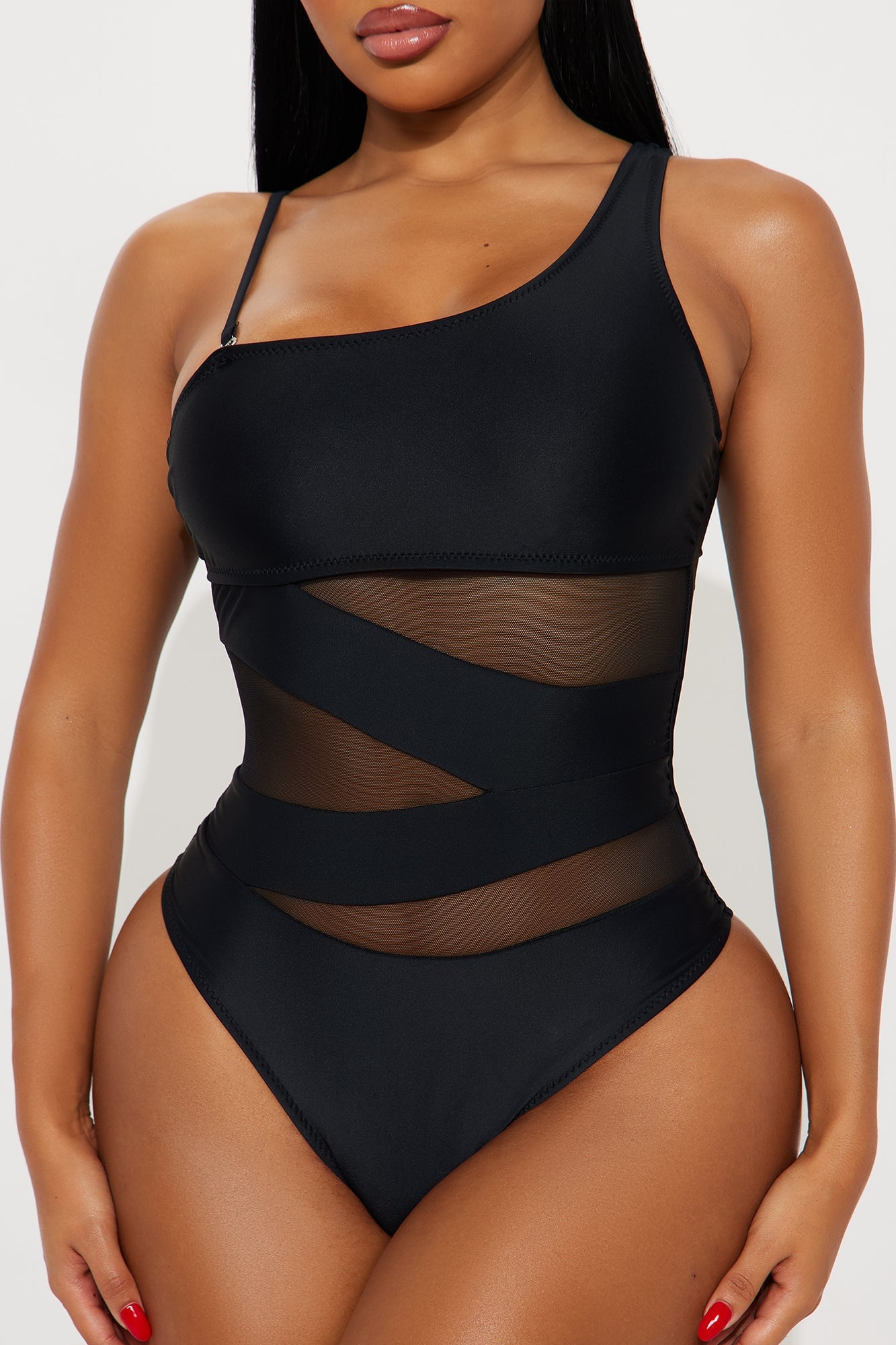 Always Sunny Asymmetrical Mesh Cutout 1 Piece Swimsuit - Black image 5