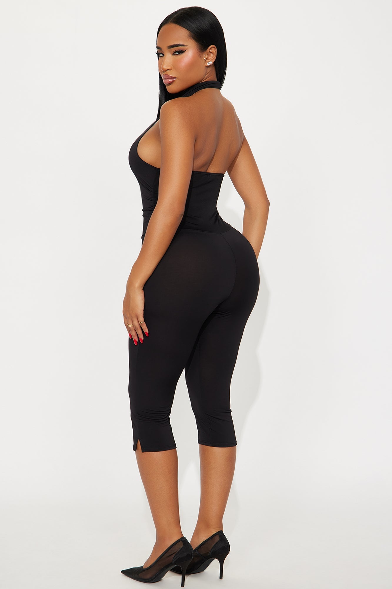 Body Language Halter Capri Jumpsuit - Black image 3