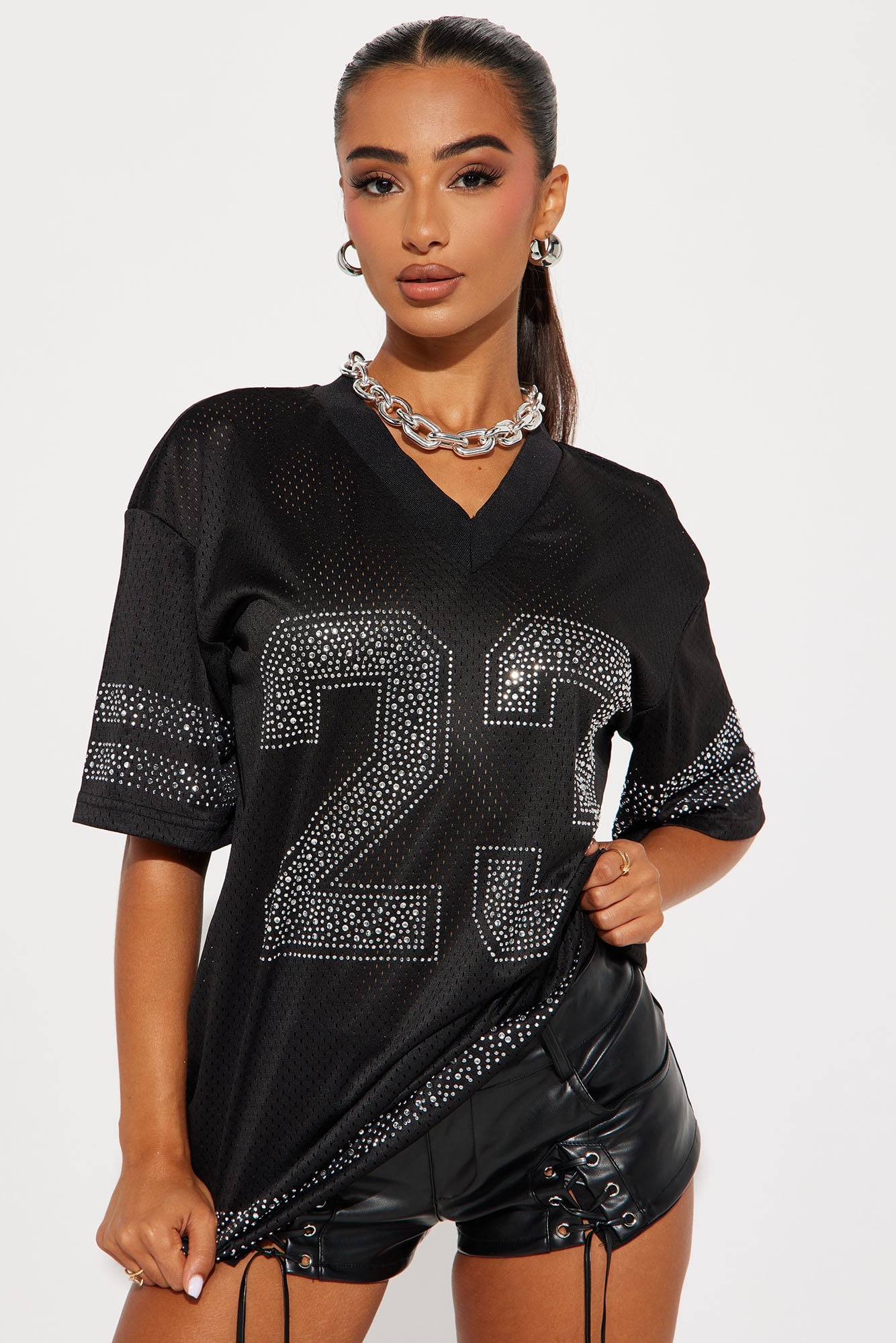 23 Rhinestone Jersey Tee - Black image 5