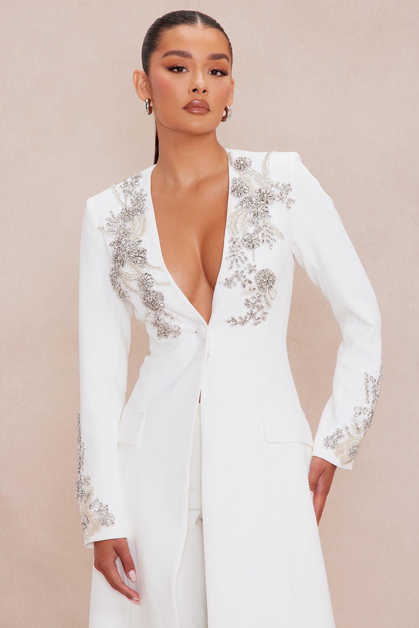 Gracelyn Embellished Maxi Blazer Suit Set - White image 6
