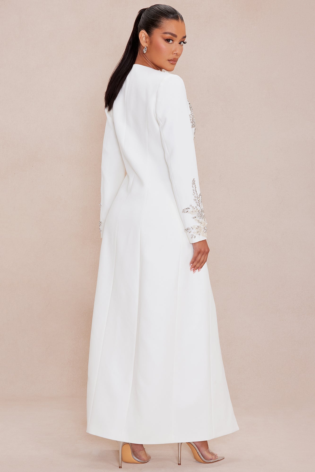 Gracelyn Embellished Maxi Blazer Suit Set - White image 8