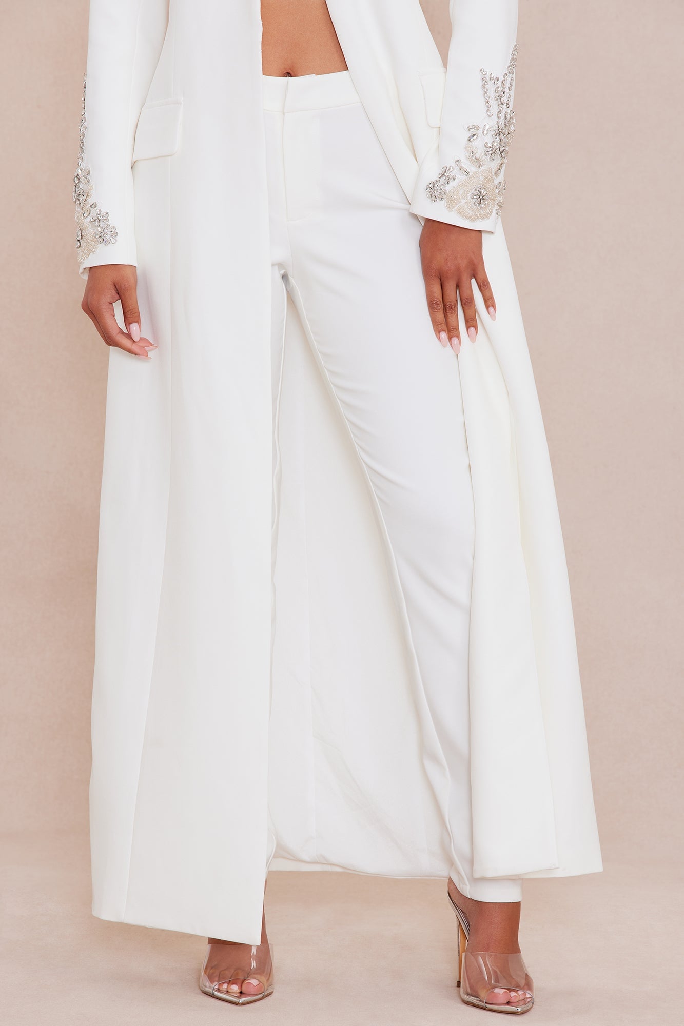 Gracelyn Embellished Maxi Blazer Suit Set - White image 9