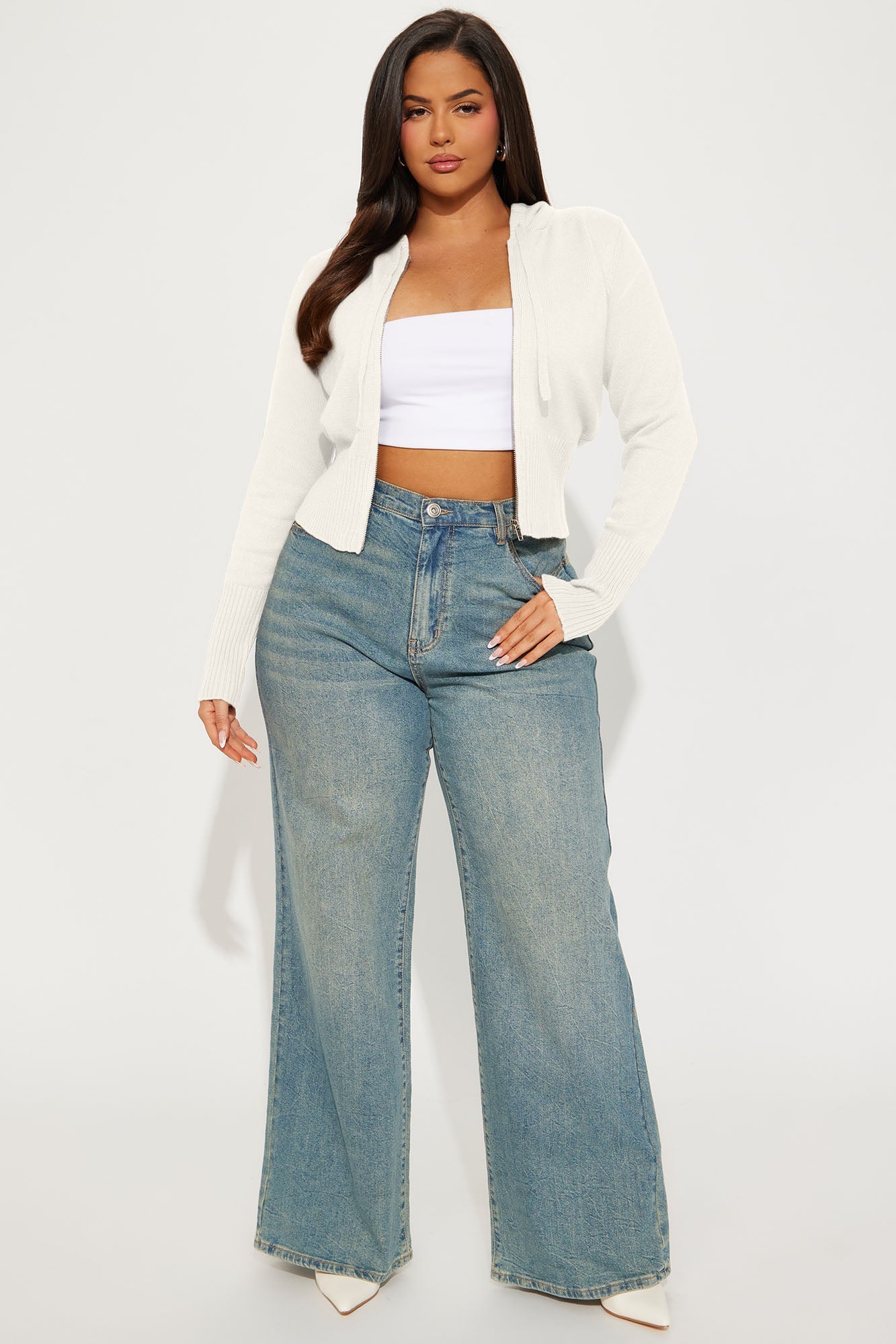 Lana Zip Up Sweater - White image 2