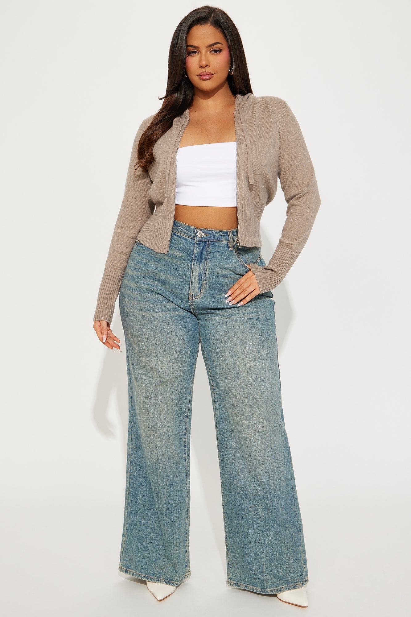 Lana Zip Up Sweater - Oatmeal image 2
