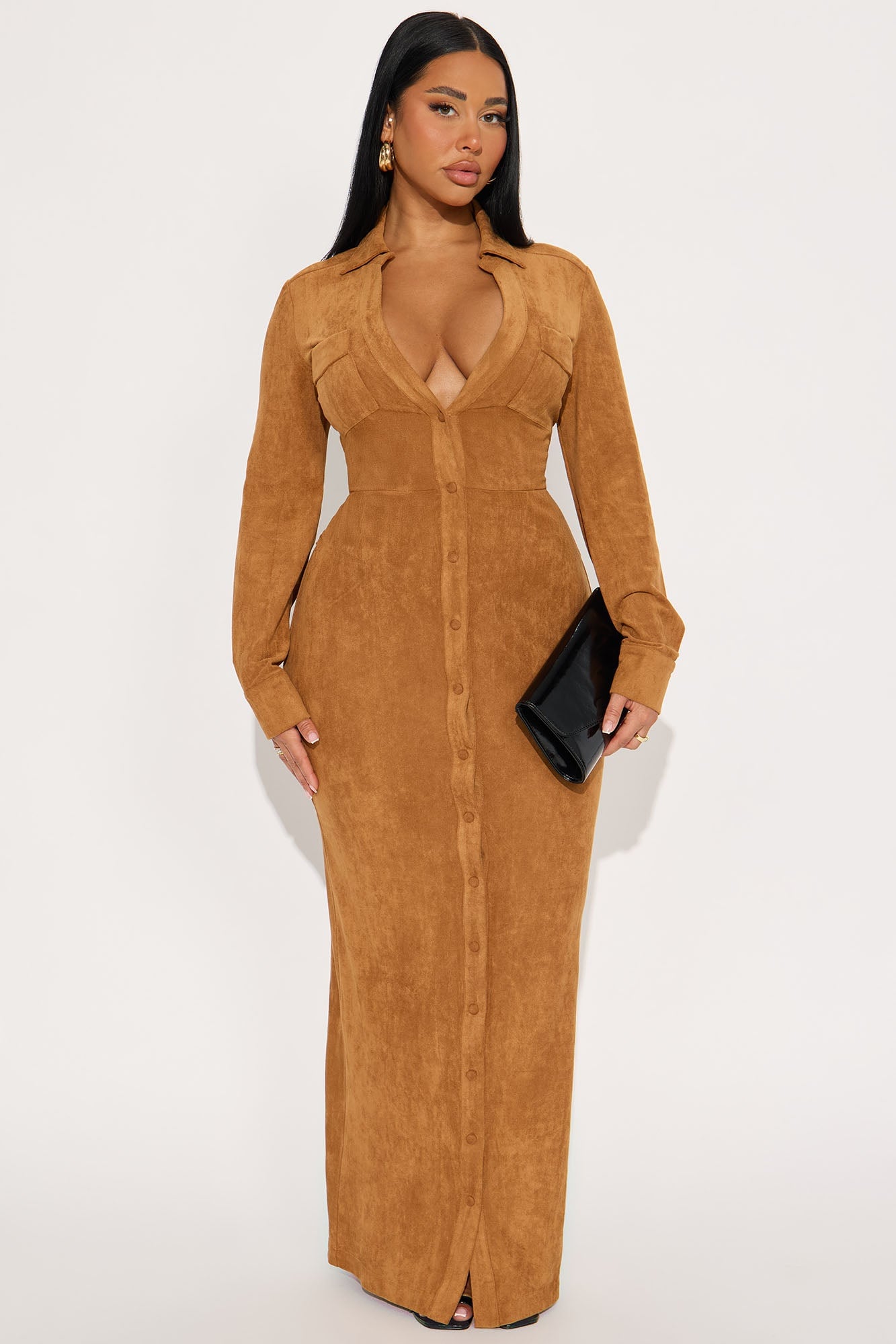 Noelle Suede Maxi Shirt Dress - Cognac image 4