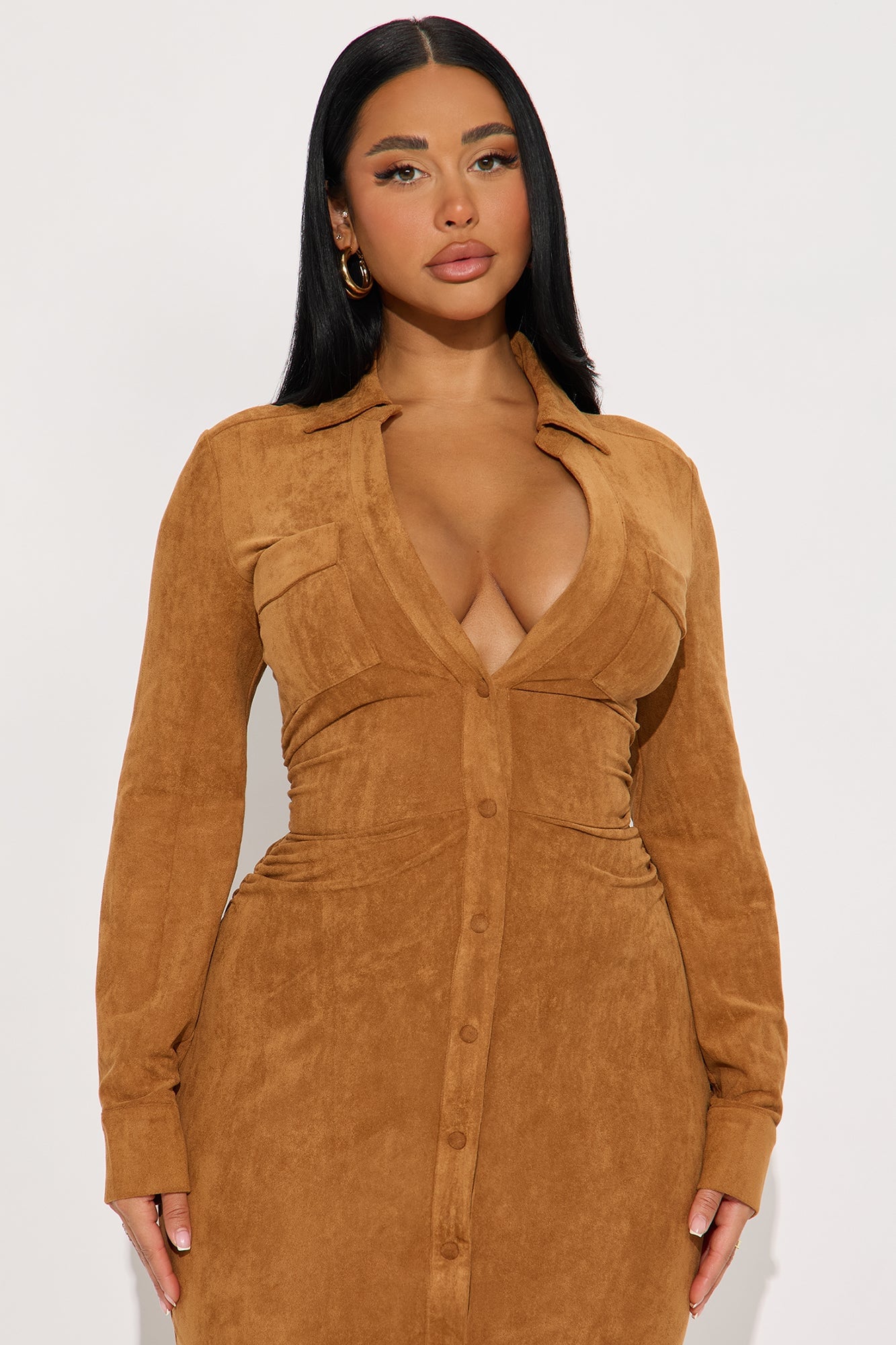 Noelle Suede Maxi Shirt Dress - Cognac image 5