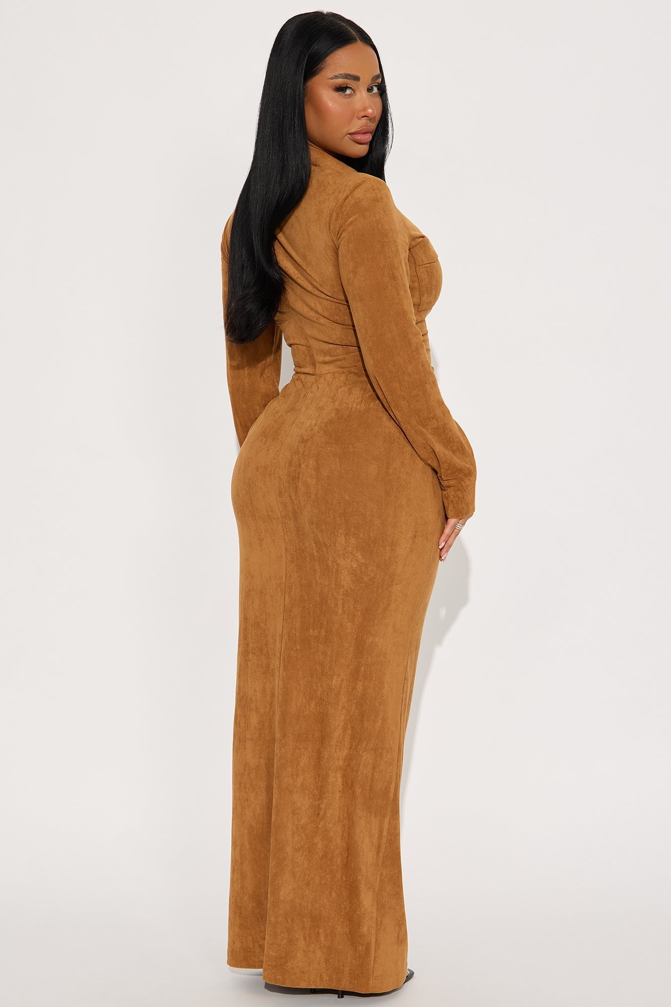 Noelle Suede Maxi Shirt Dress - Cognac image 6