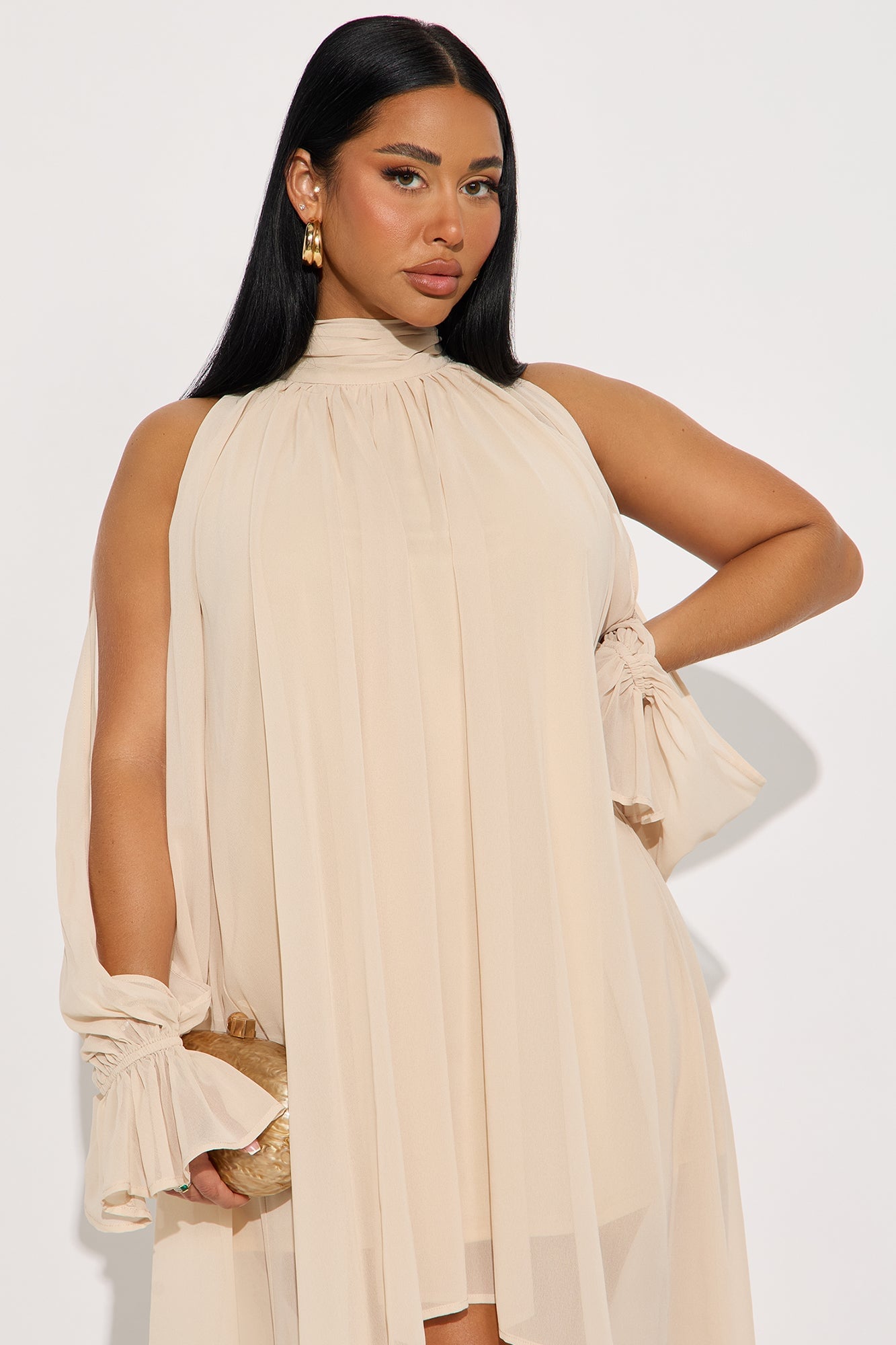 Aryal Long Sleeve Chiffon Maxi Dress - Cream image 5