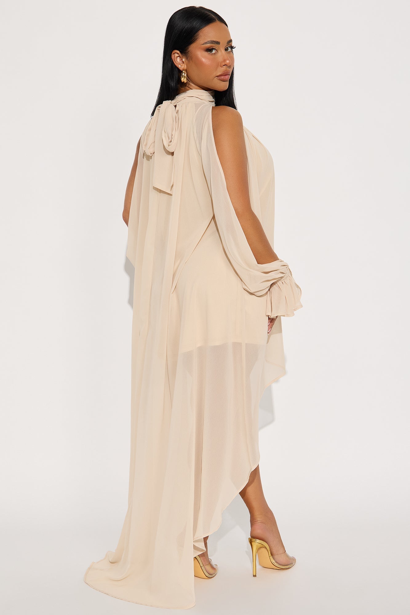 Aryal Long Sleeve Chiffon Maxi Dress - Cream image 6