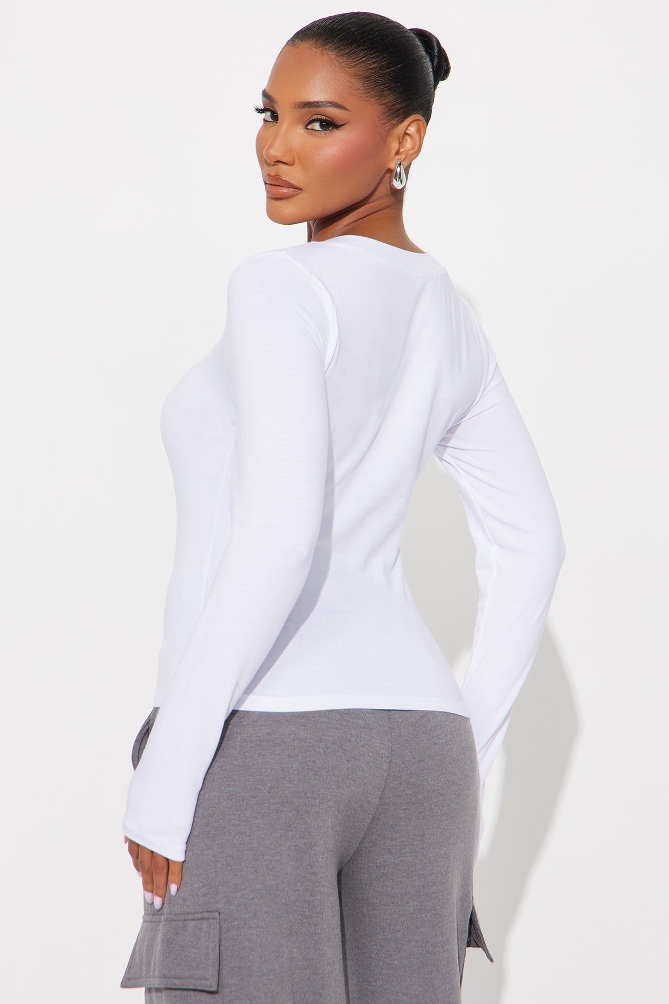 Jasmine V Neck Everyday Long Sleeve Top - White image 3