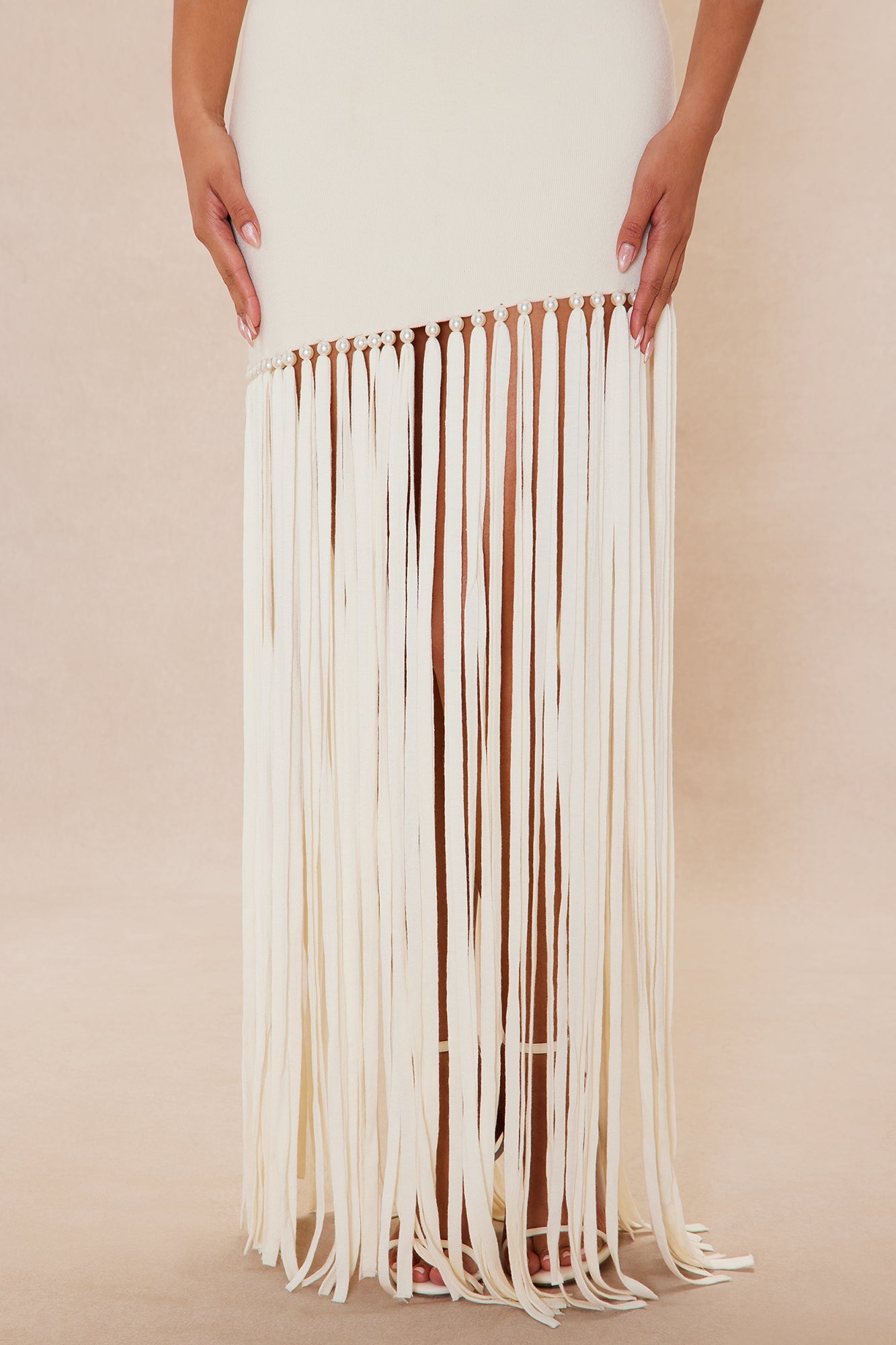 Amaya Fringe Sweater Maxi Dress - Cream image 3