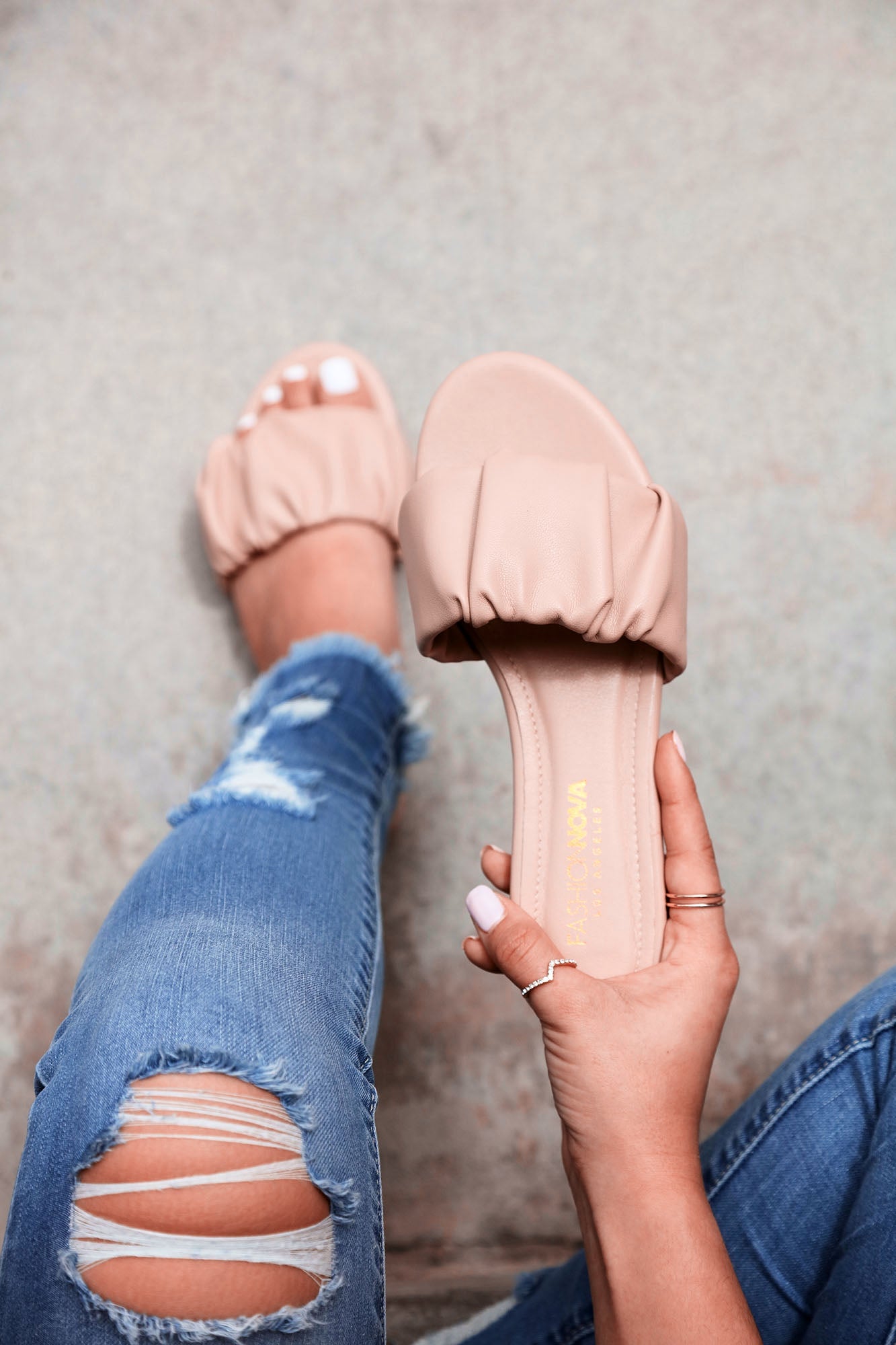 Just Wait Ruffle Sliders - Nude image 1