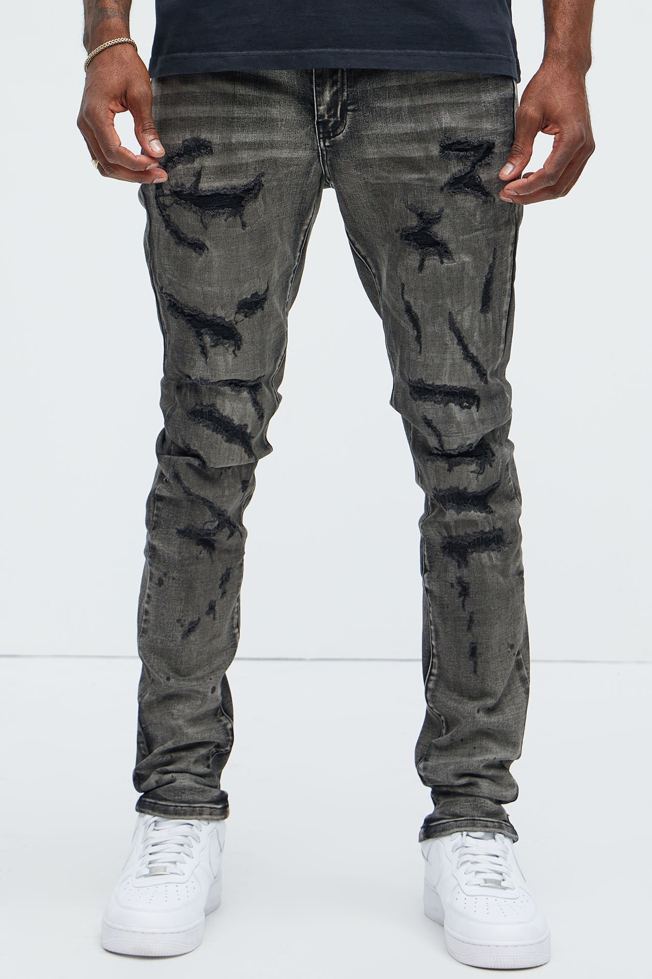Put You On Spray Painted Stacked Skinny Jeans - Black image 5