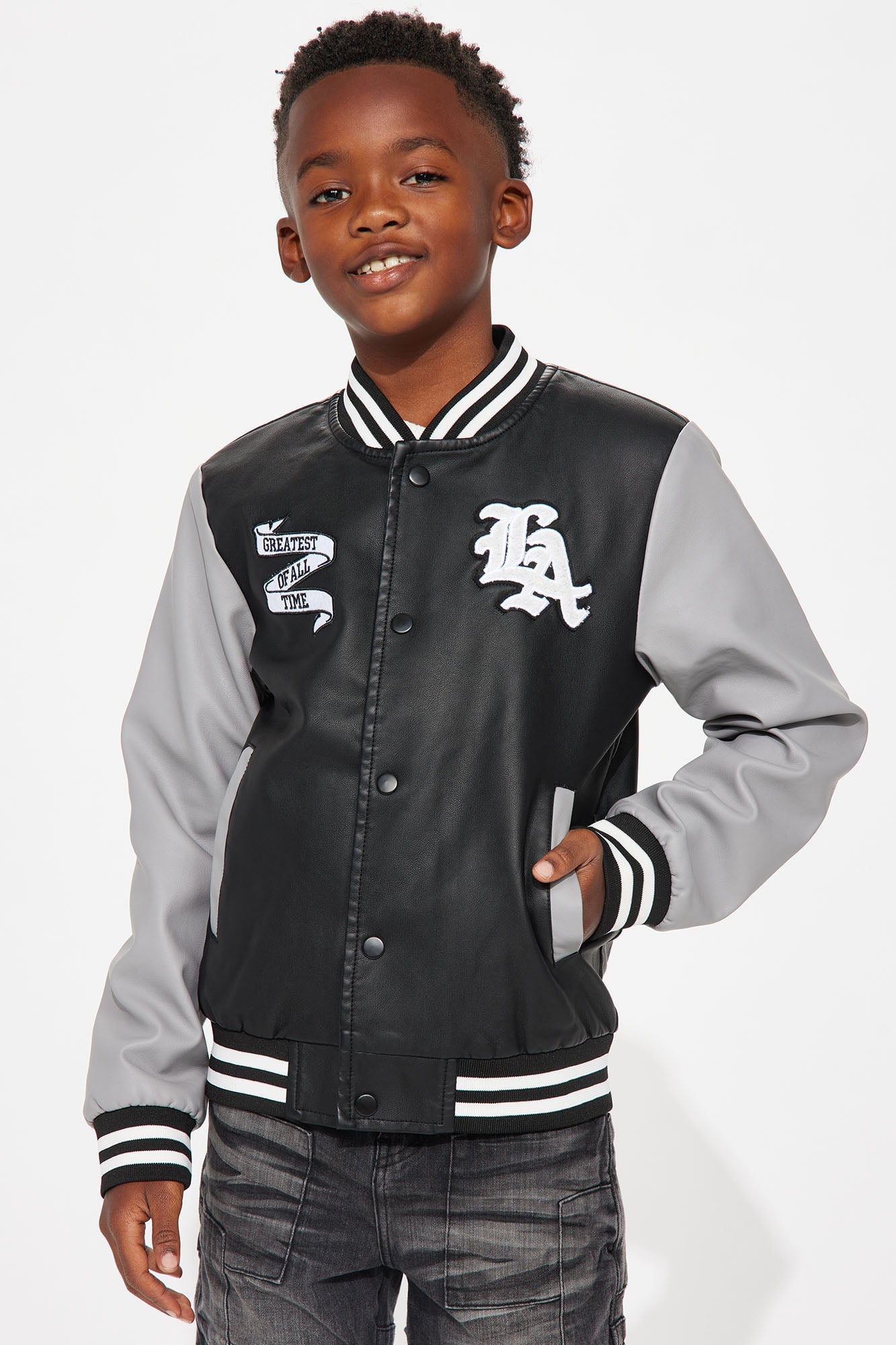 Mini Greatest Of All Time In LA Varsity Jacket - Black/Grey image 1