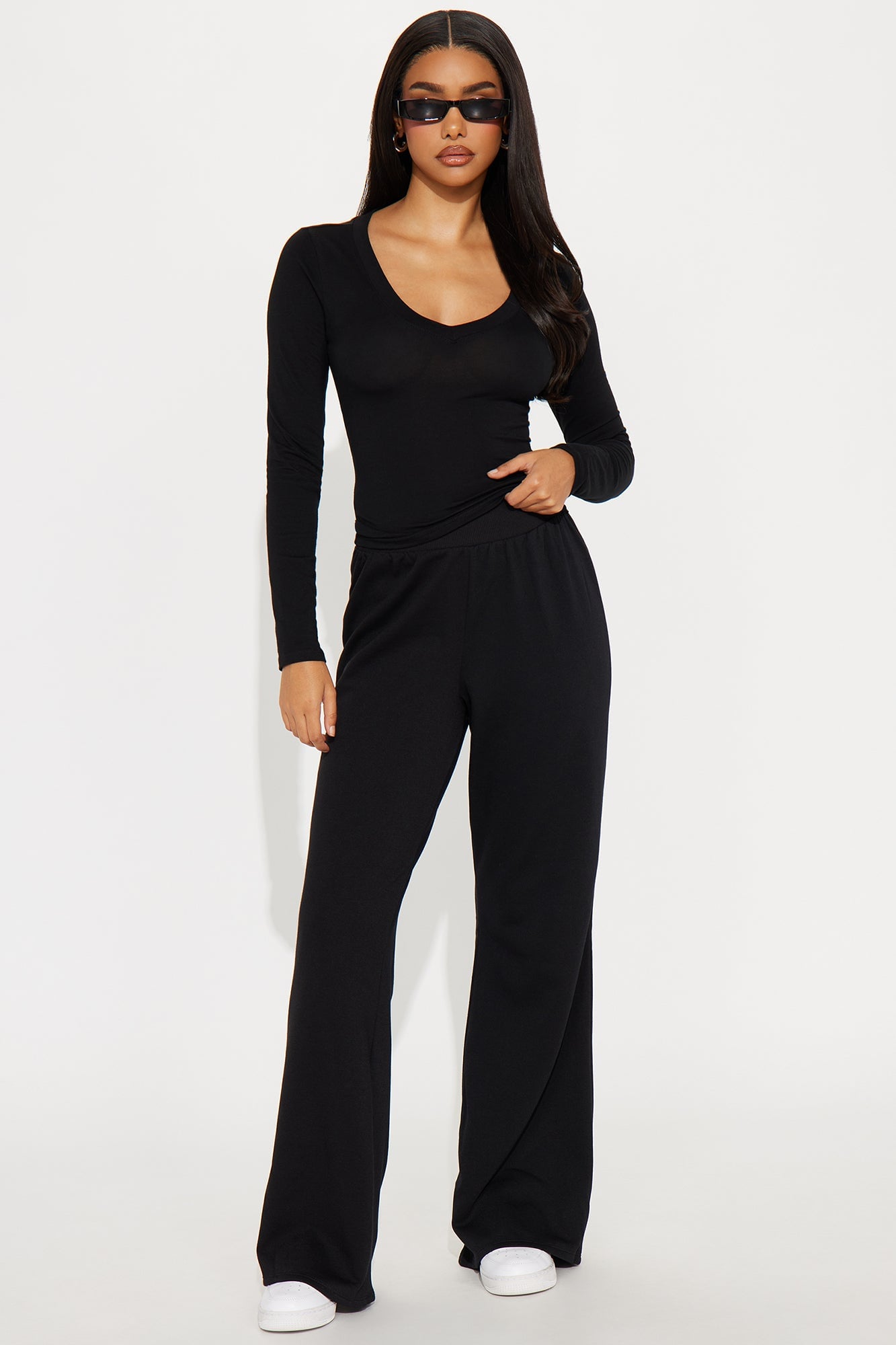 Jasmine V Neck Everyday Long Sleeve Top - Black image 2