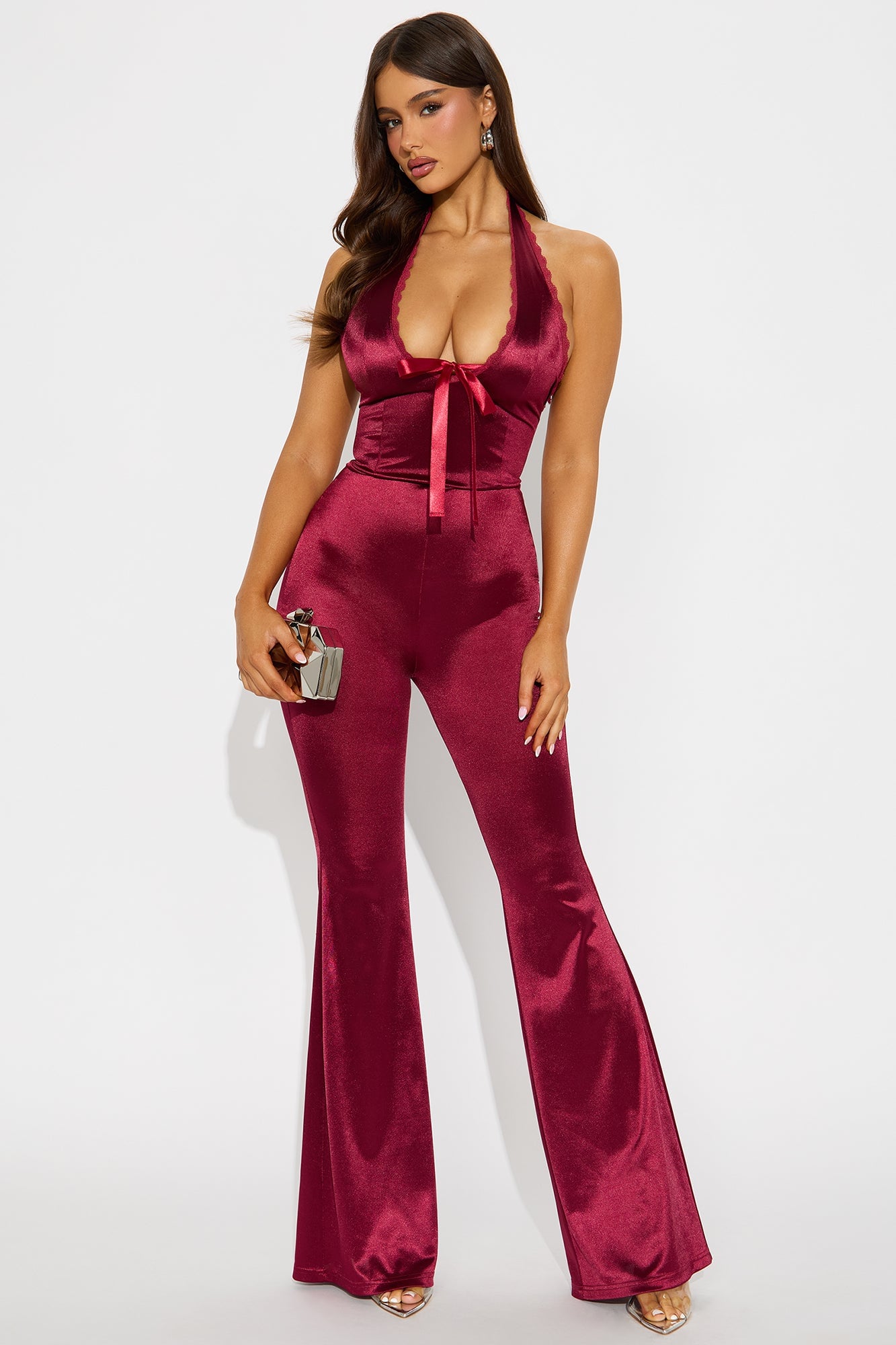 Seeking Some Fun Satin Jumpsuit - Wine image 4