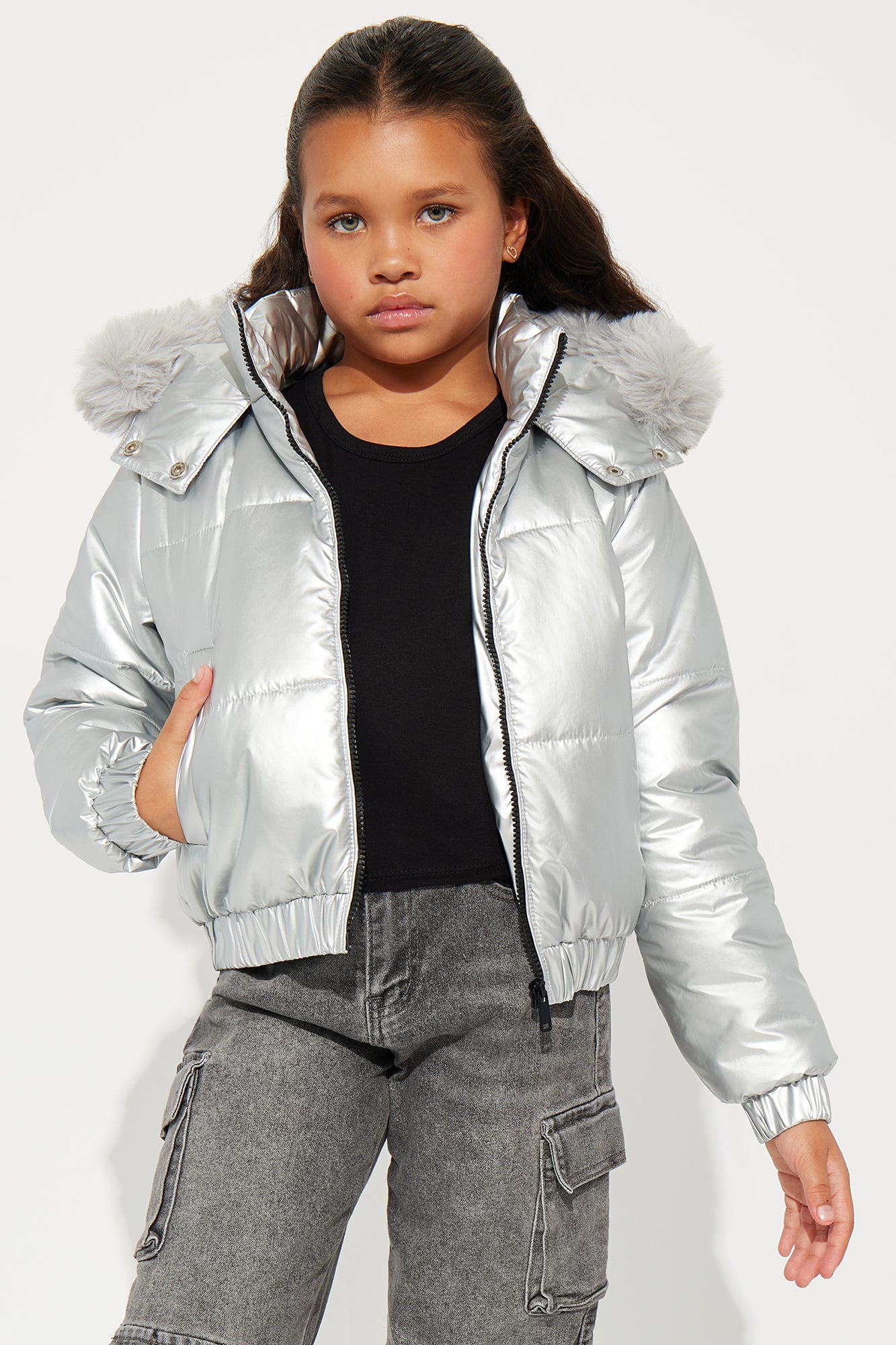 Mini Prepped For The Cold Puffer Jacket - Silver image 3