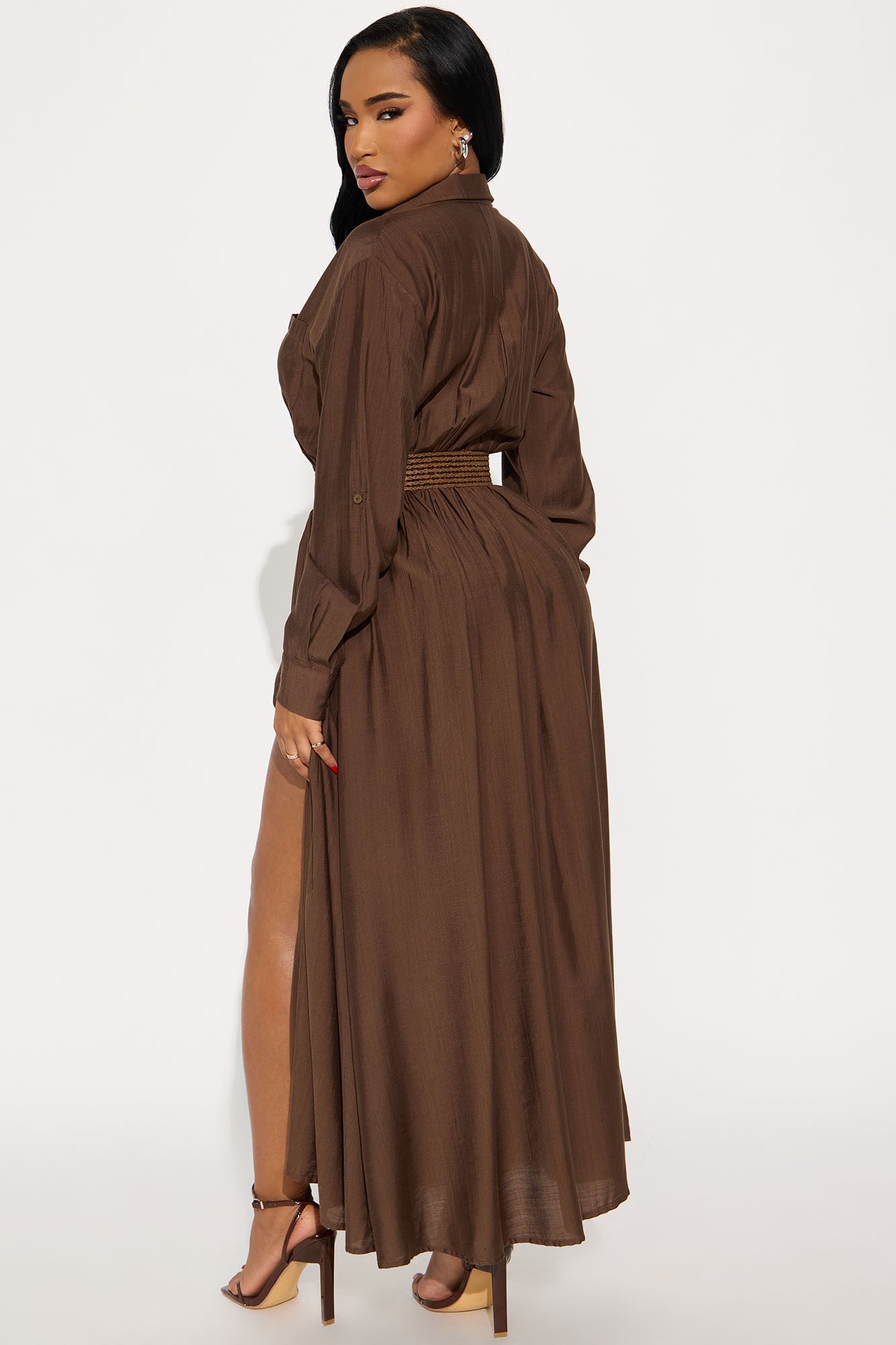 Alaya Linen Maxi Shirt Dress - Brown image 6