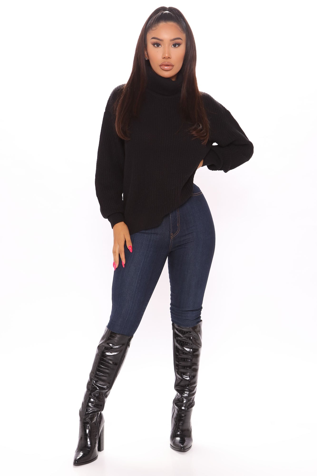 Roll With The Flow Turtleneck Sweater - Black image 6