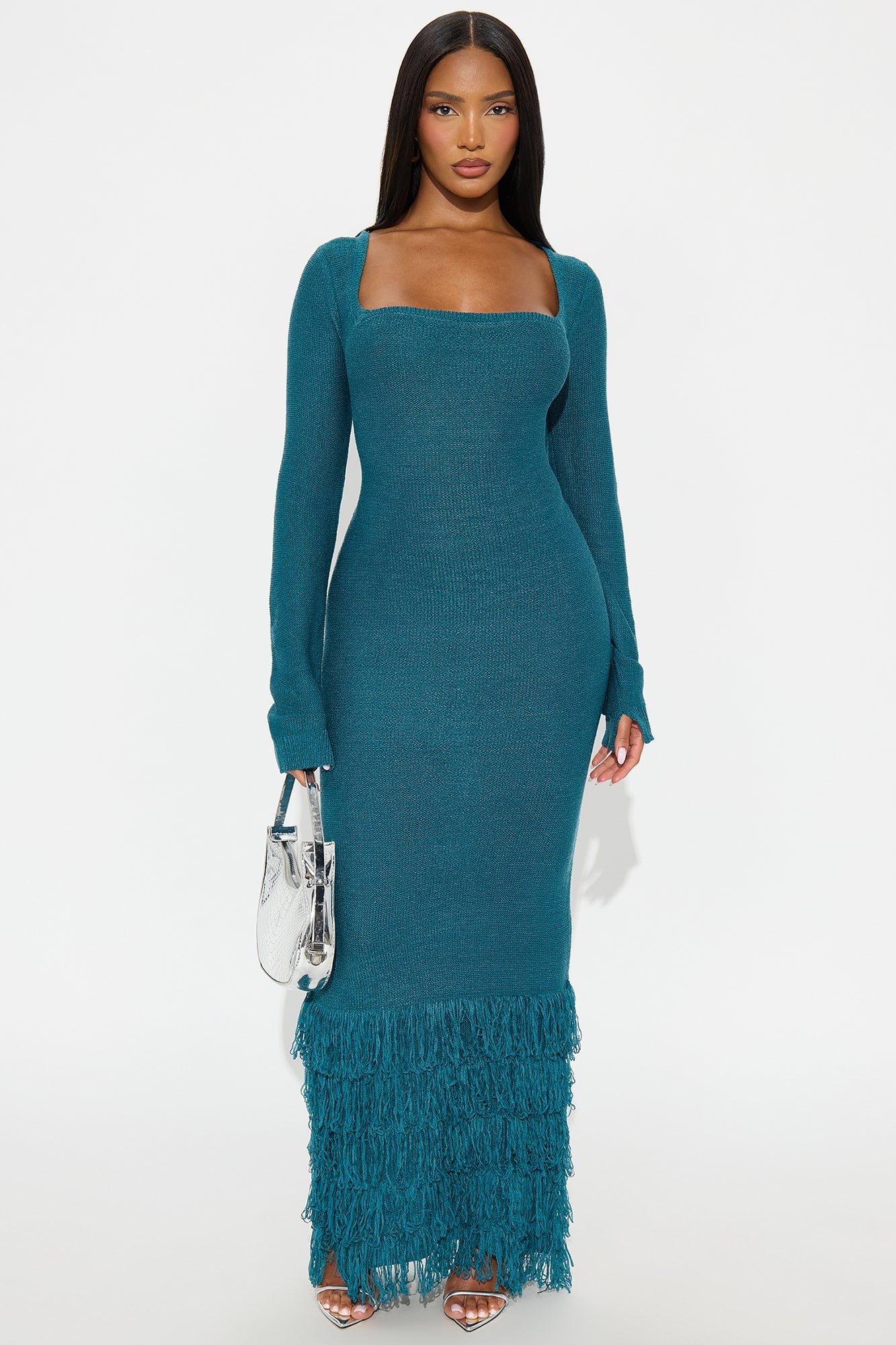 Delany Long Sleeve Knit Maxi Dress - Teal image 4