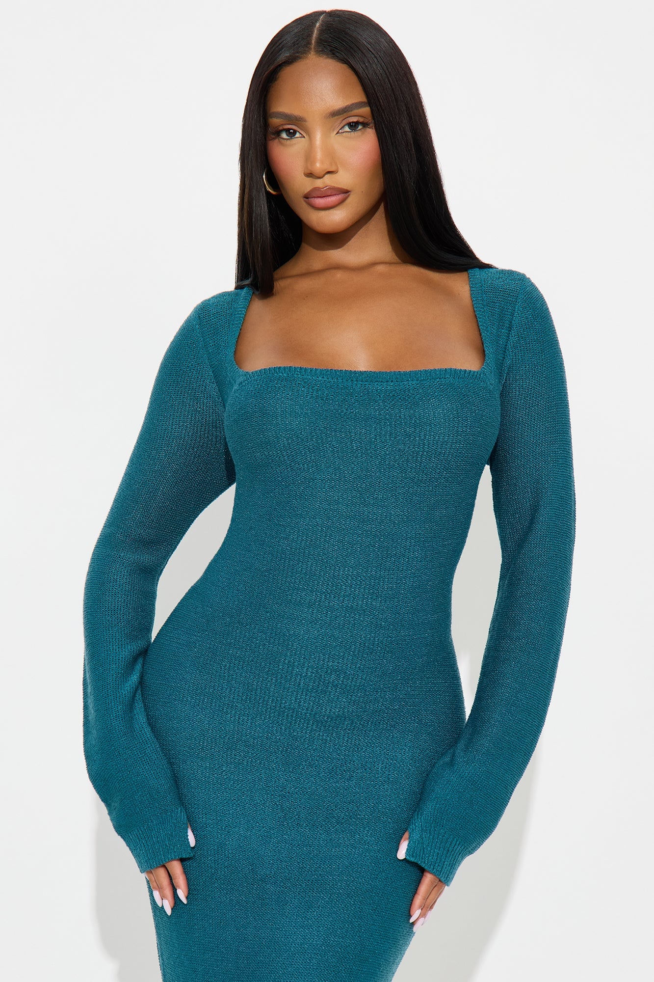Delany Long Sleeve Knit Maxi Dress - Teal image 5