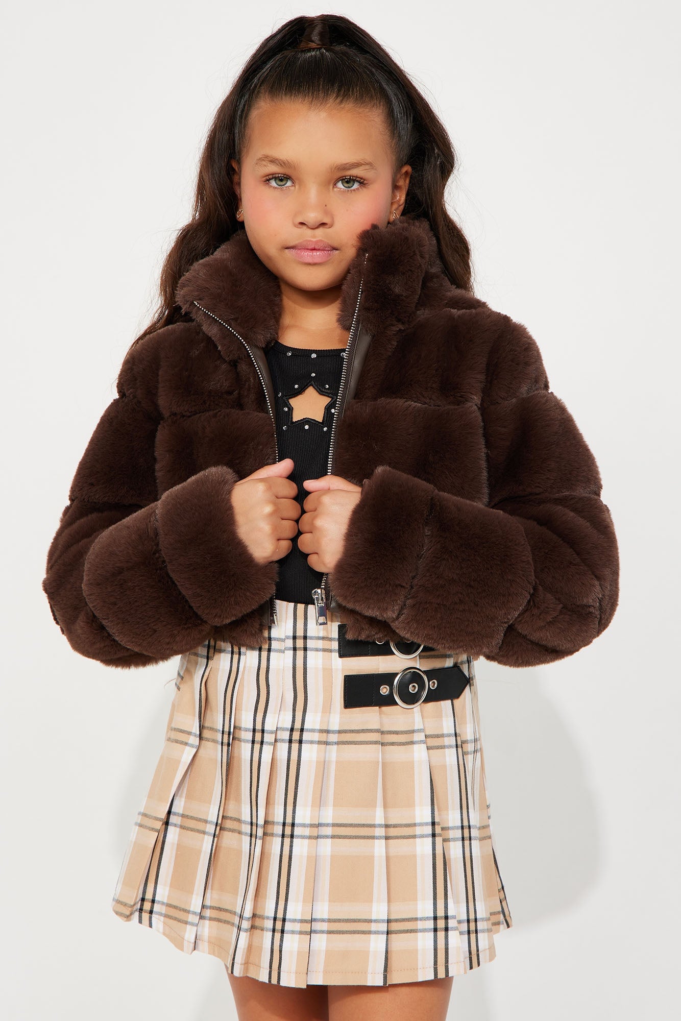 Mini Ella Faux Fur Jacket - Brown image 3