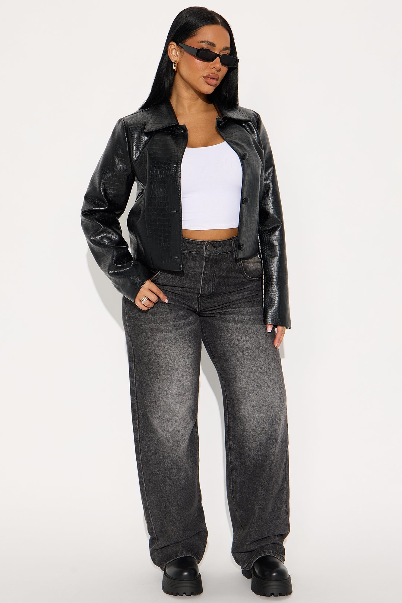Gina Croc Faux Leather Jacket - Black image 5
