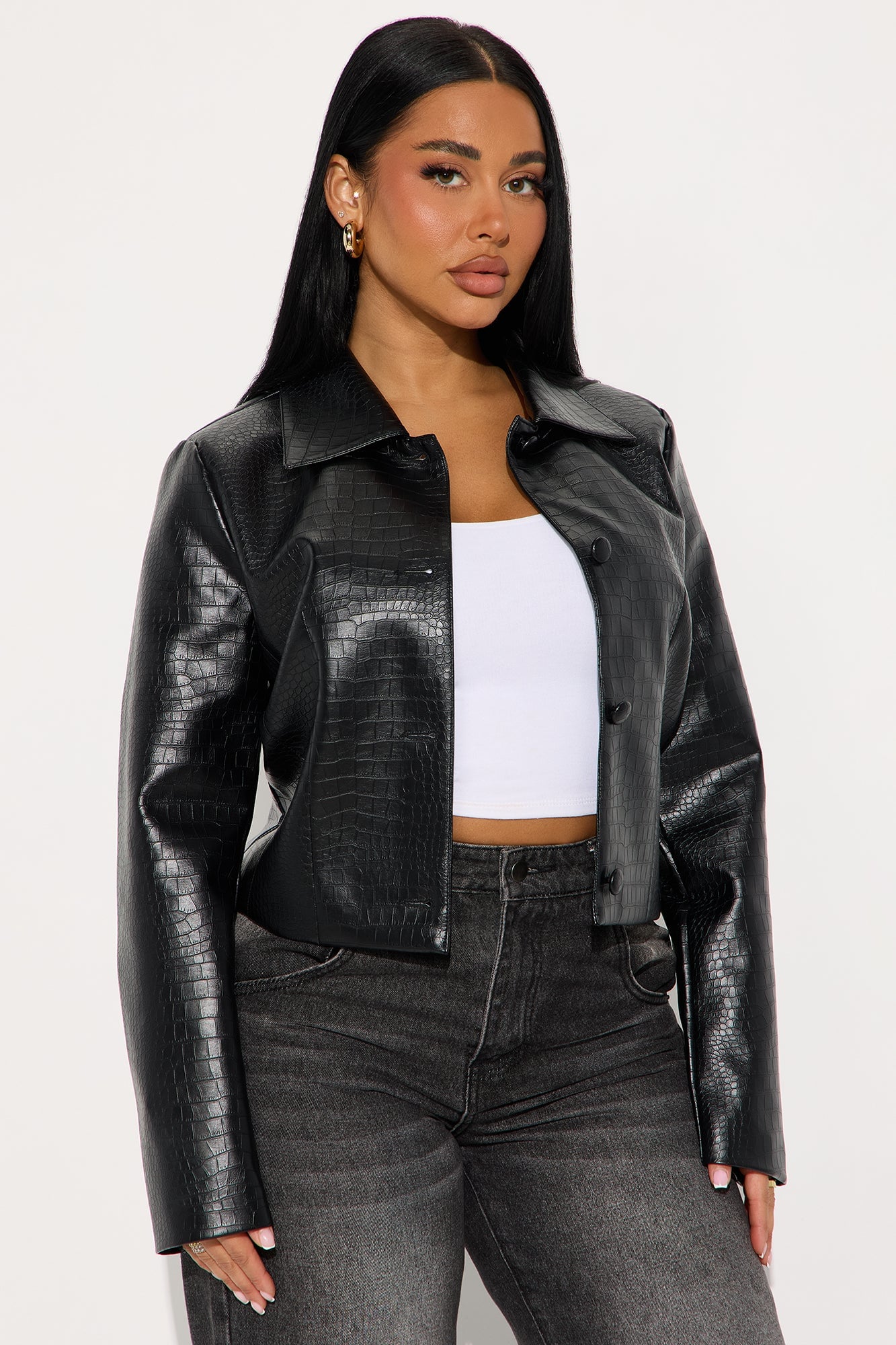 Gina Croc Faux Leather Jacket - Black image 4