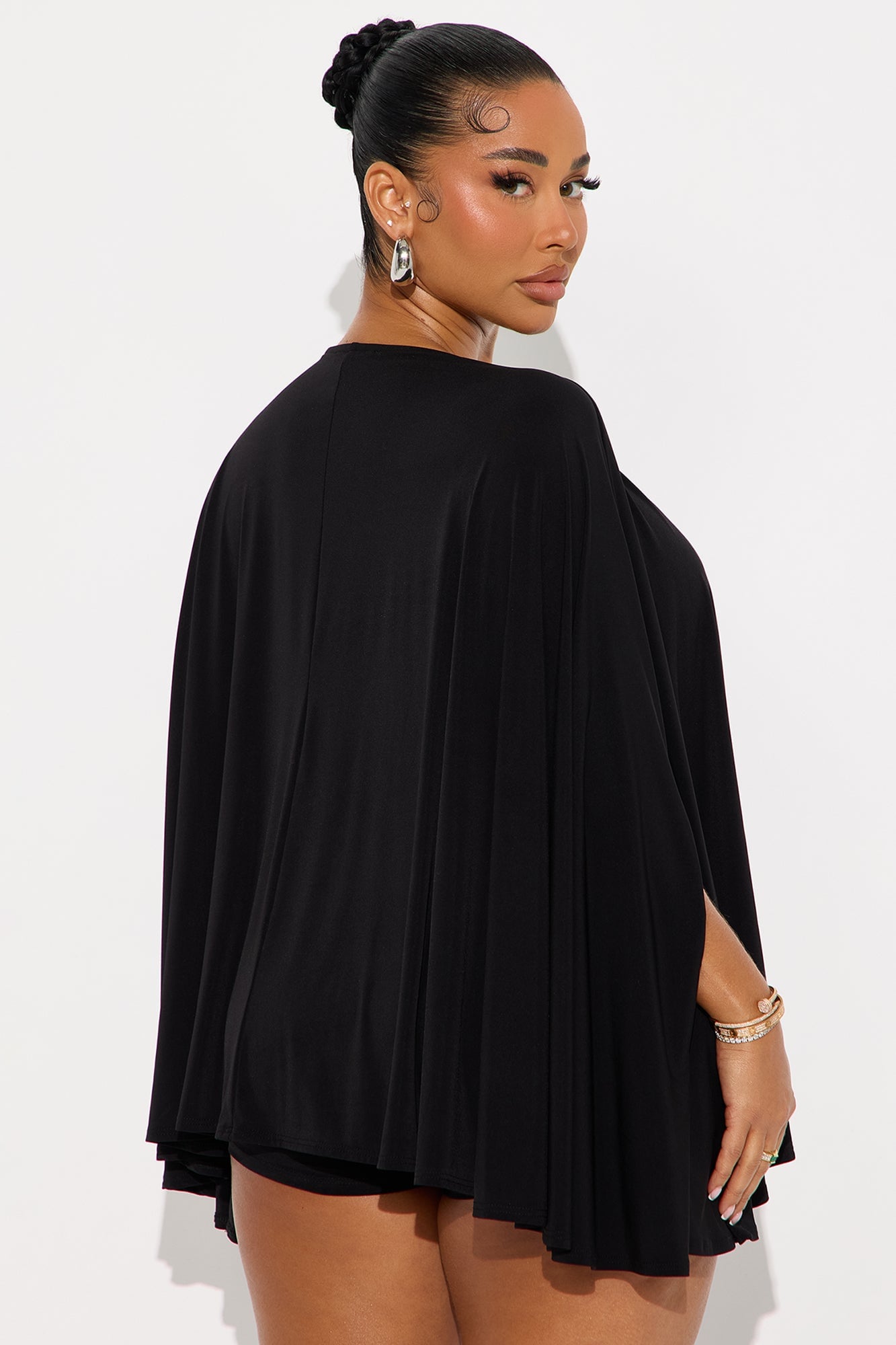 Left You Unread Draped Cape Short Set - Black image 6