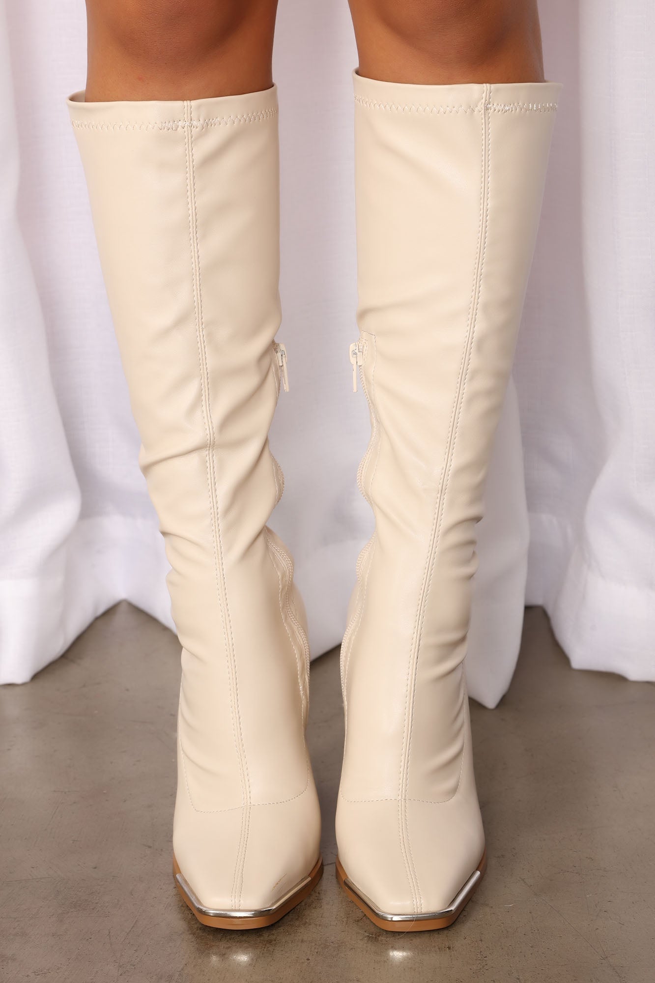 Miss CEO Knee High Boots - Cream image 3