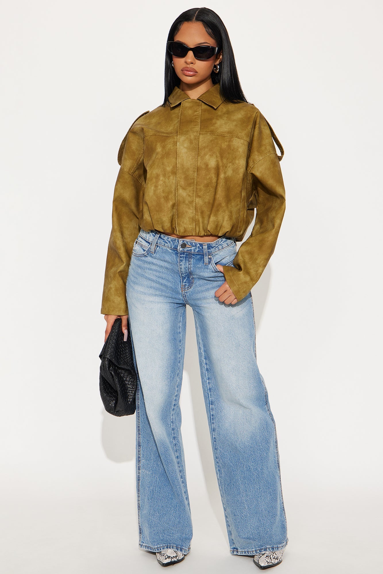 Chelsea Washed Faux Leather Bubble Jacket - Olive image 5